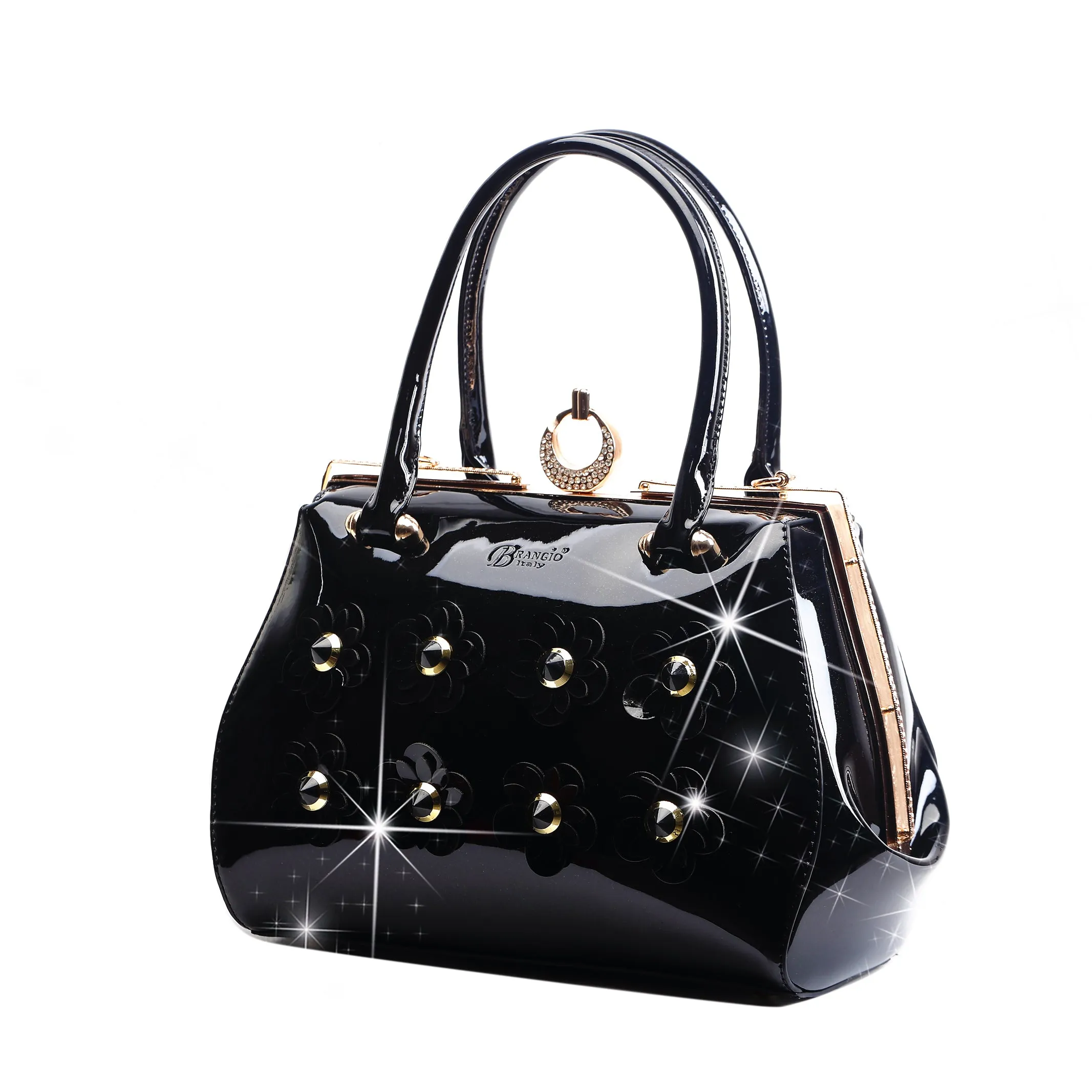 Brangio Glossy Floral Embellished Handbag