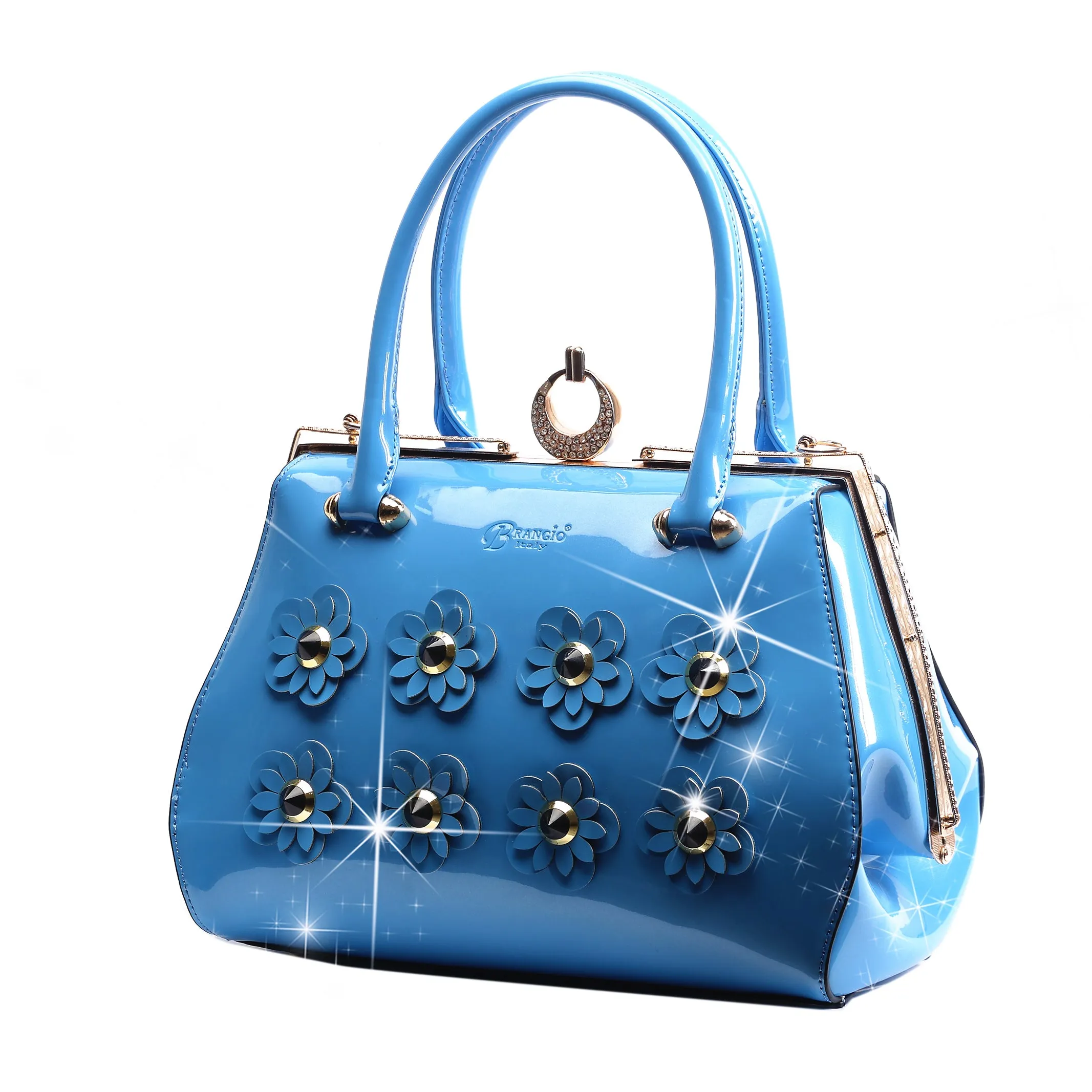 Brangio Glossy Floral Embellished Handbag