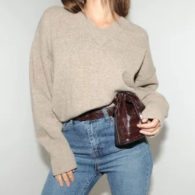 Brown Croc Bucket Belt Bag
