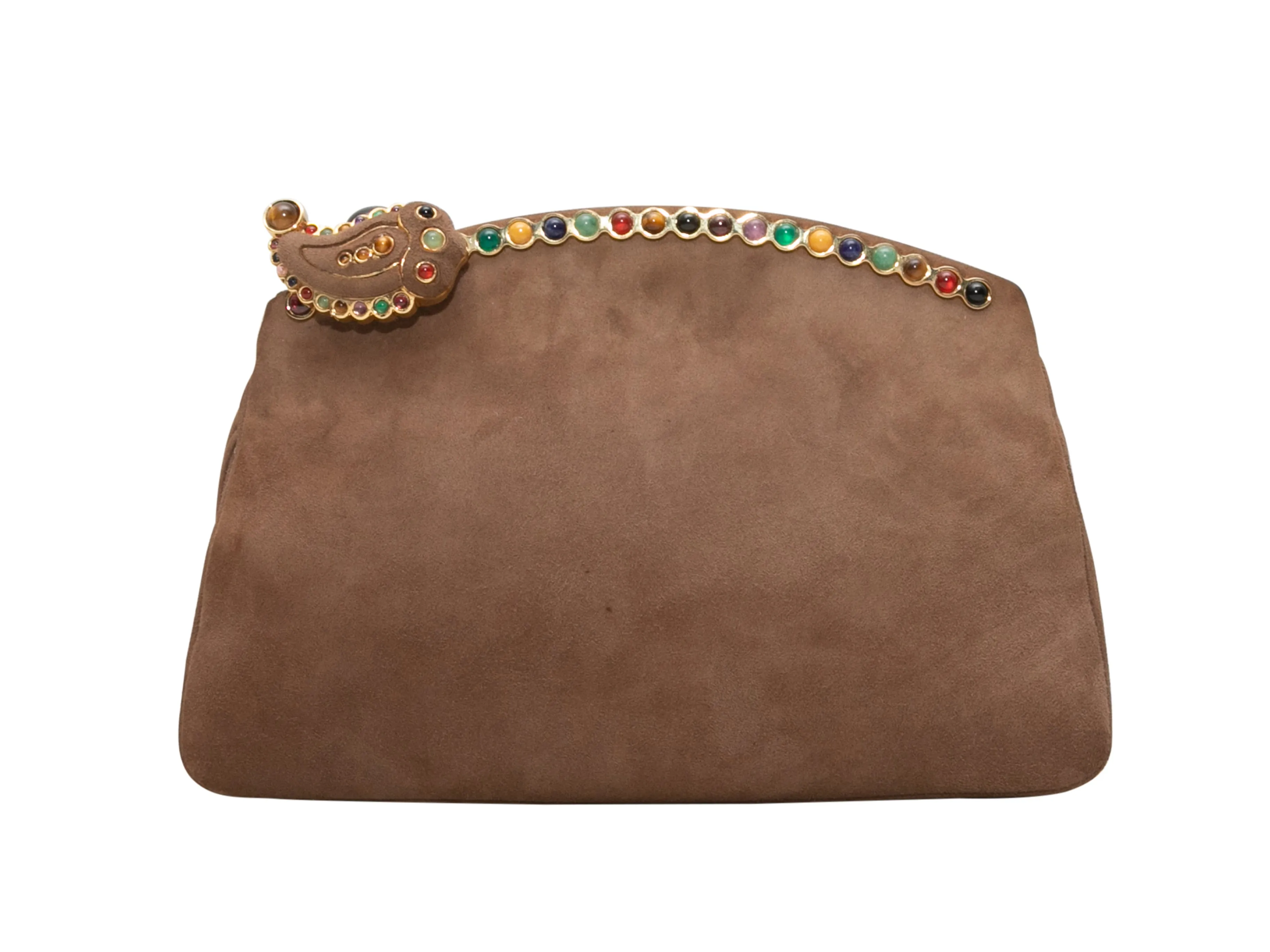 Brown Judith Leiber Suede Cabochon-Embellished Bag