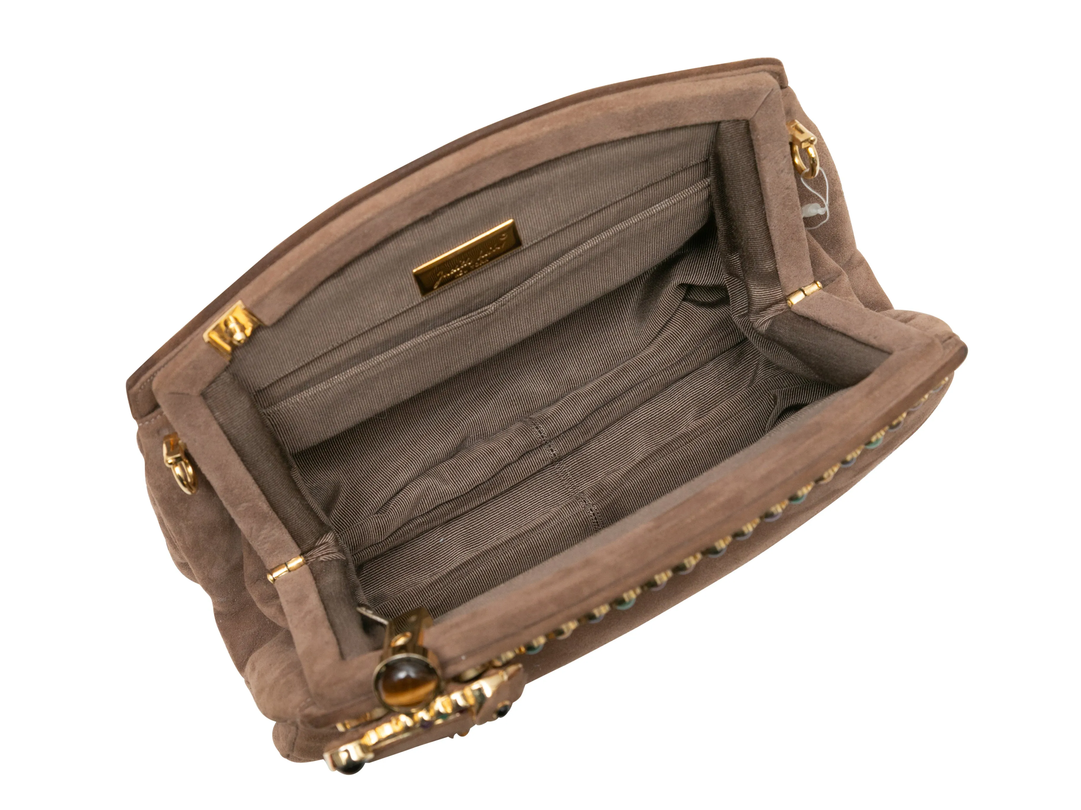 Brown Judith Leiber Suede Cabochon-Embellished Bag