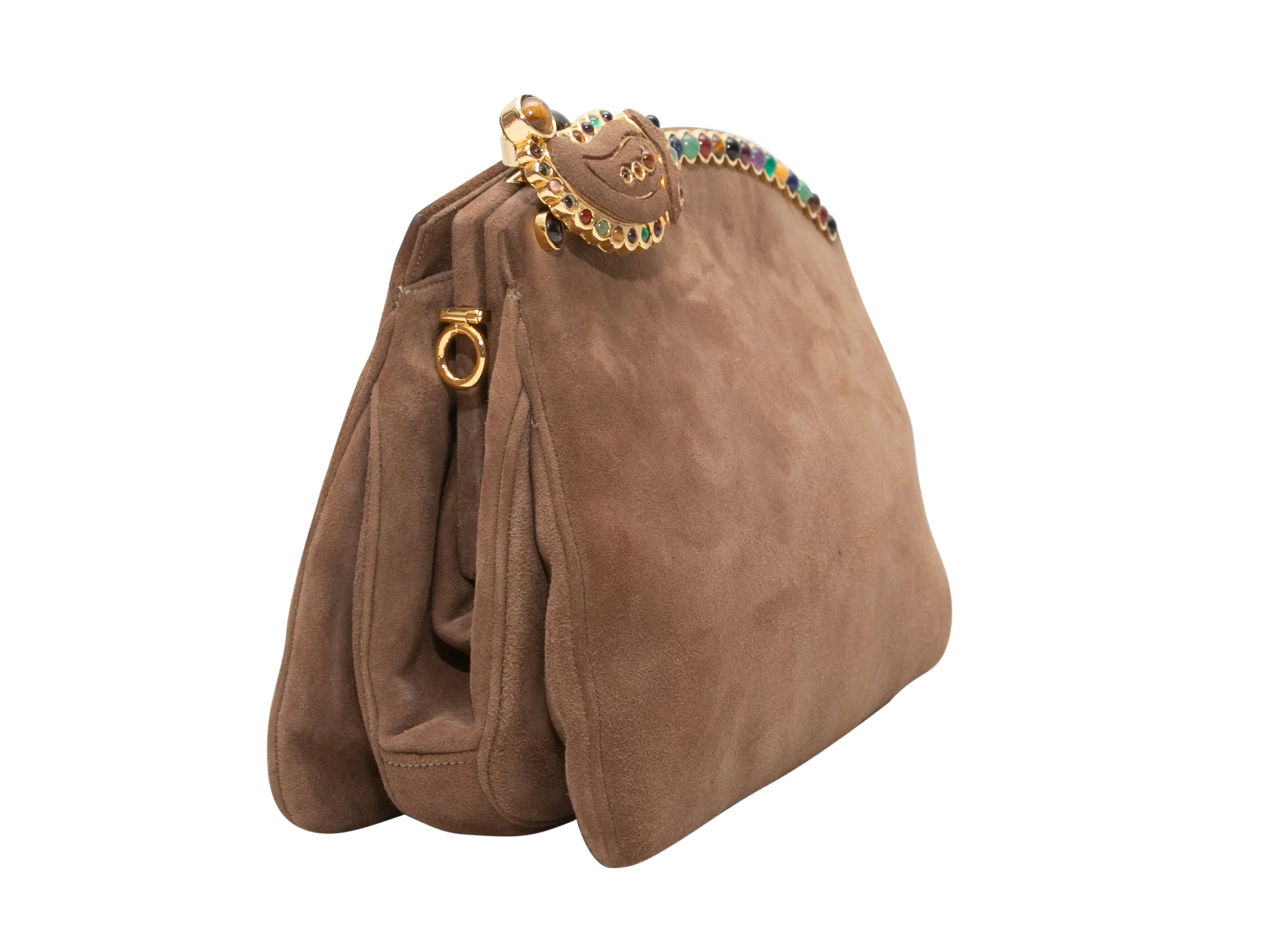 Brown Judith Leiber Suede Cabochon-Embellished Bag