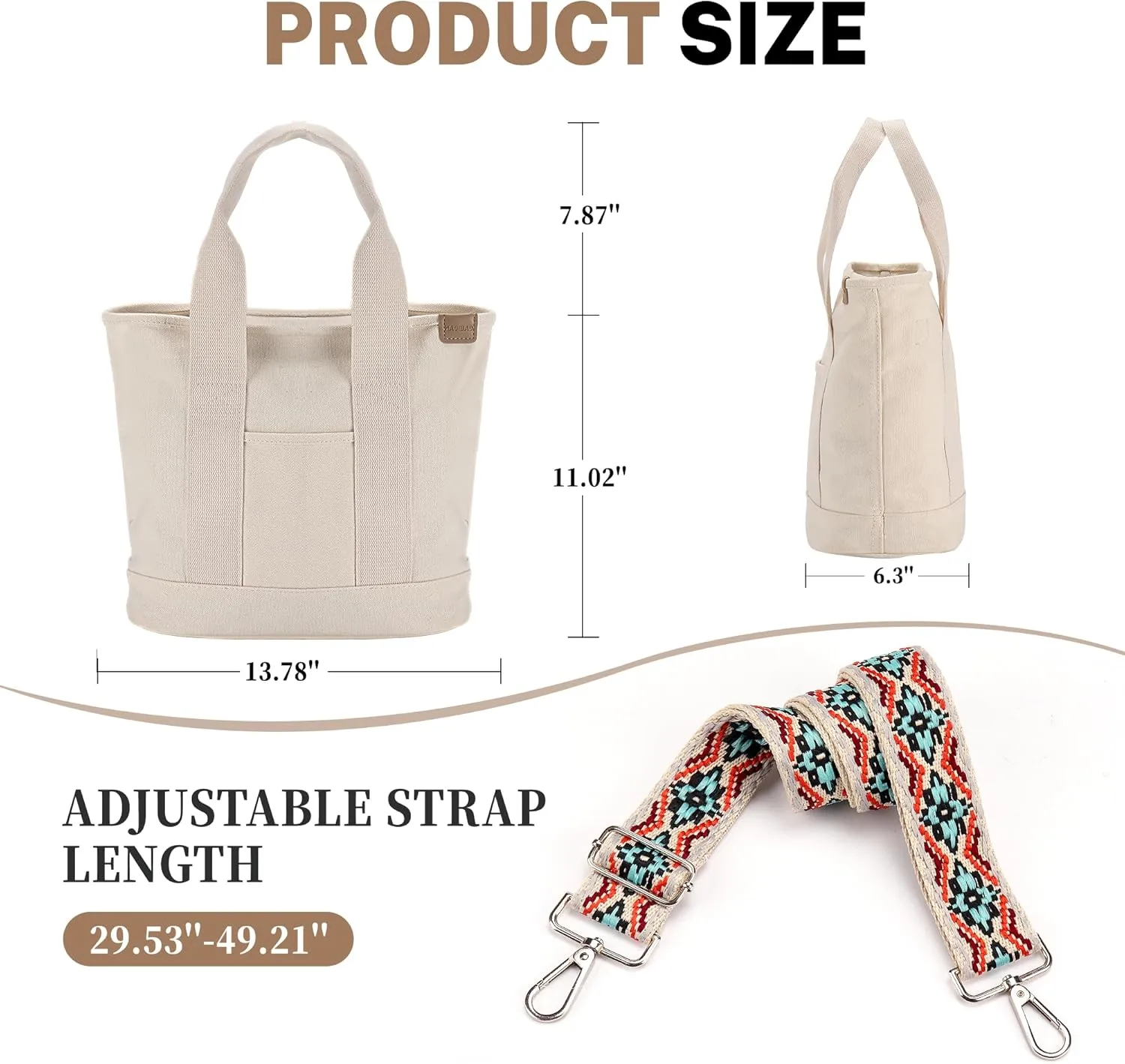 Canvas Tote Bag for Women Crossbody Shoulder Work Gym School Travel Tote Bag Satchel Handbags with Zipper and Compartments