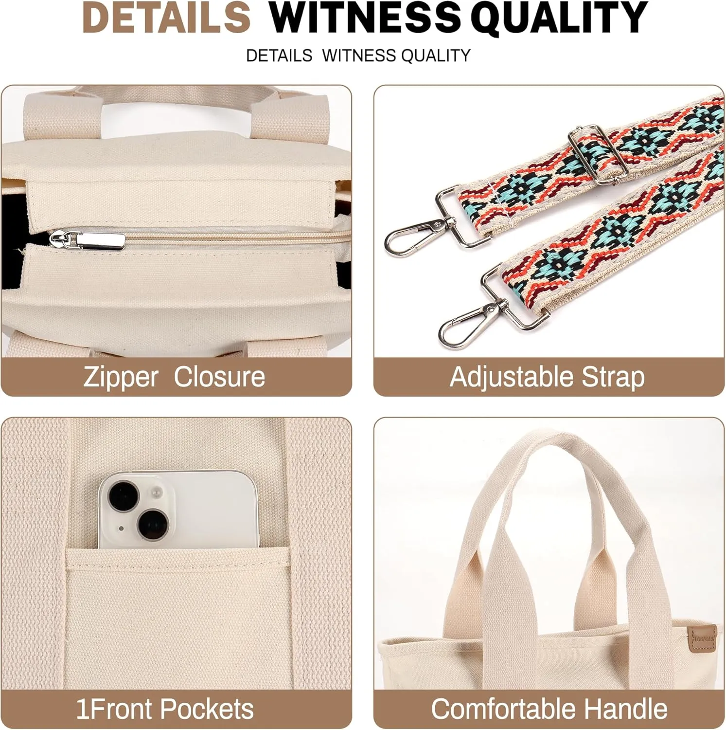 Canvas Tote Bag for Women Crossbody Shoulder Work Gym School Travel Tote Bag Satchel Handbags with Zipper and Compartments