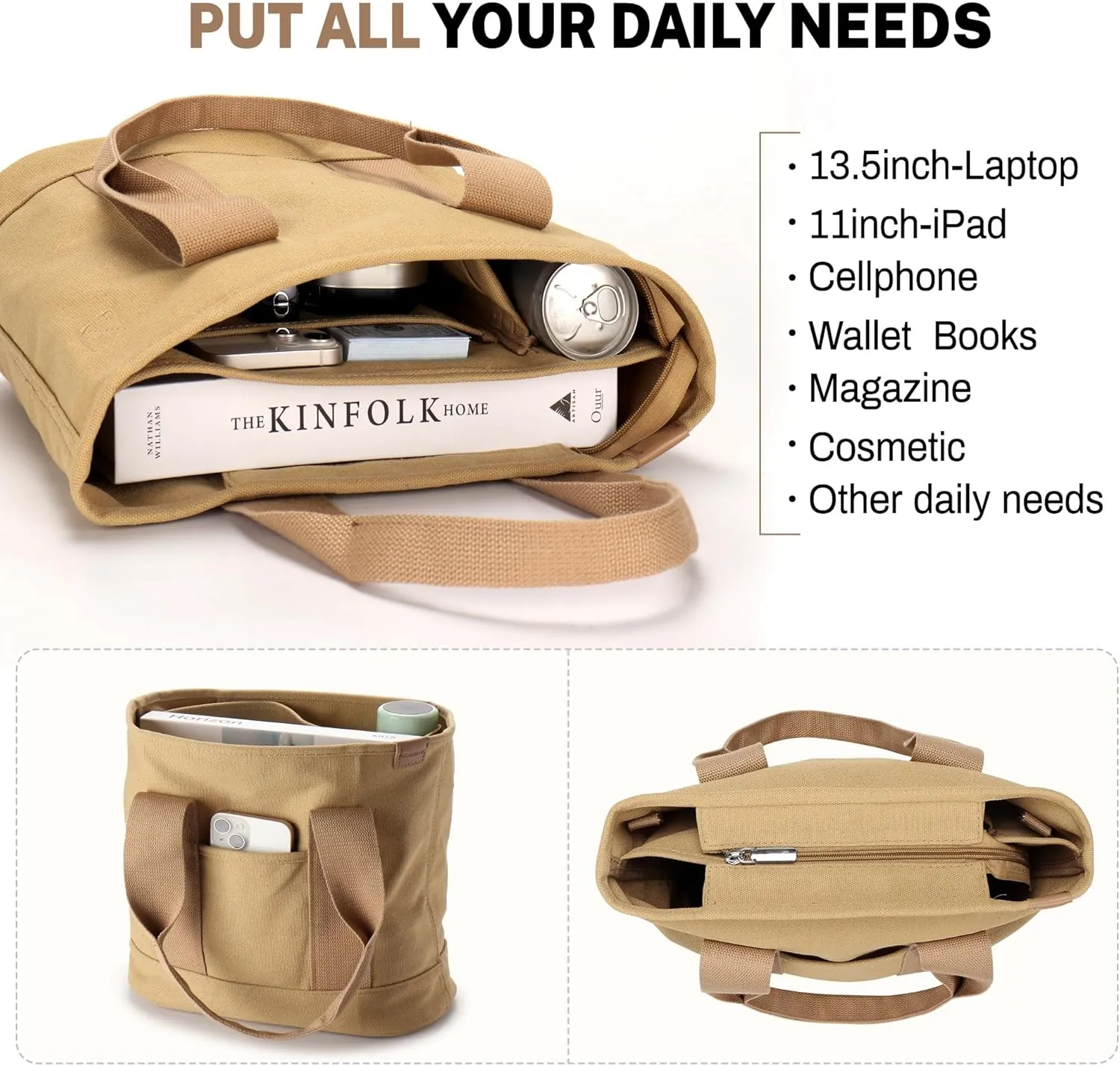 Canvas Tote Bag for Women Crossbody Shoulder Work Gym School Travel Tote Bag Satchel Handbags with Zipper and Compartments