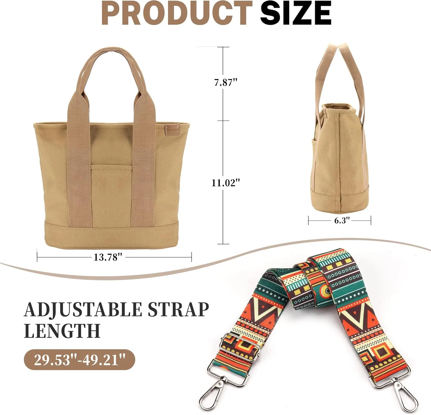 Canvas Tote Bag for Women Crossbody Shoulder Work Gym School Travel Tote Bag Satchel Handbags with Zipper and Compartments