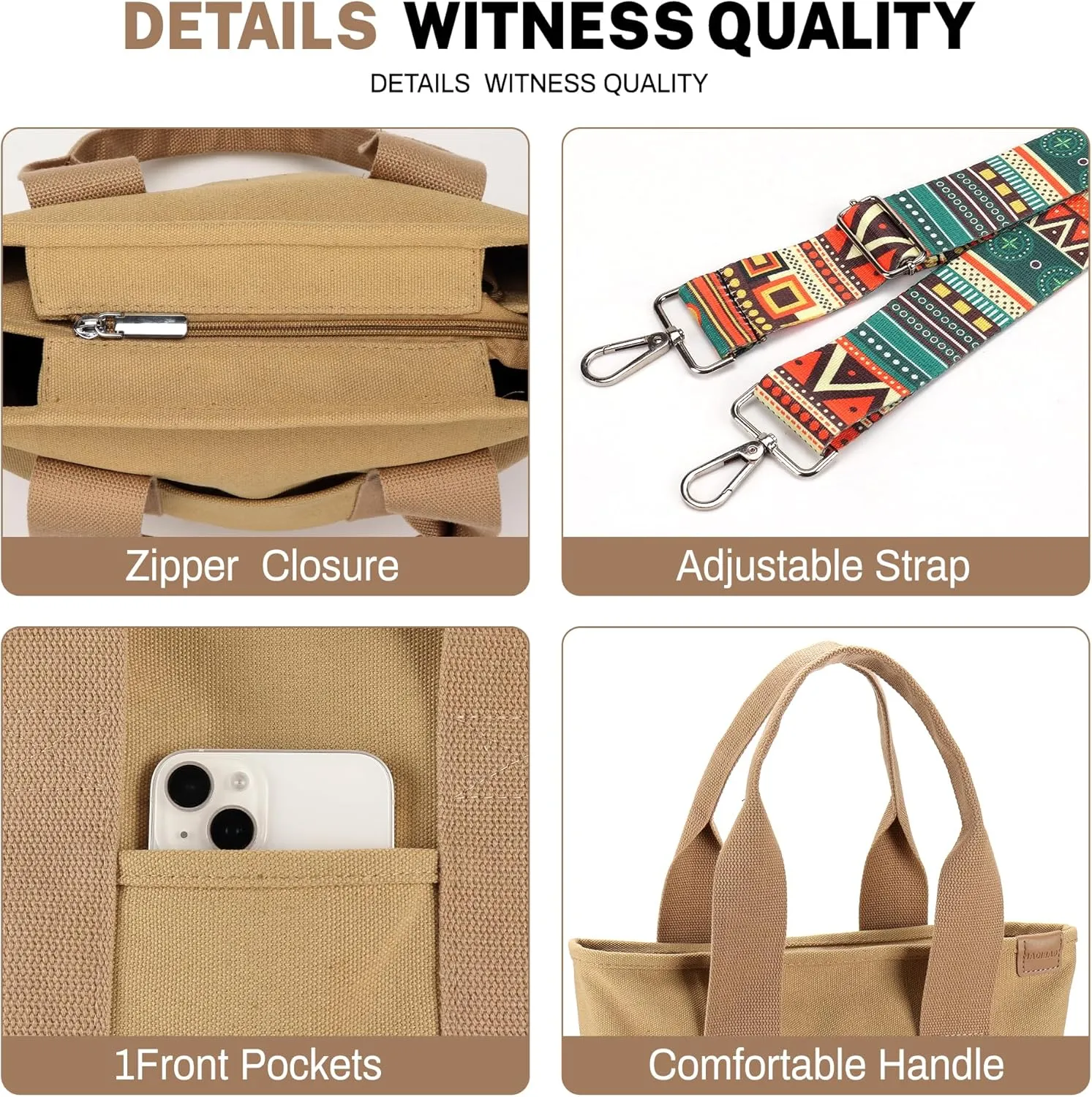 Canvas Tote Bag for Women Crossbody Shoulder Work Gym School Travel Tote Bag Satchel Handbags with Zipper and Compartments