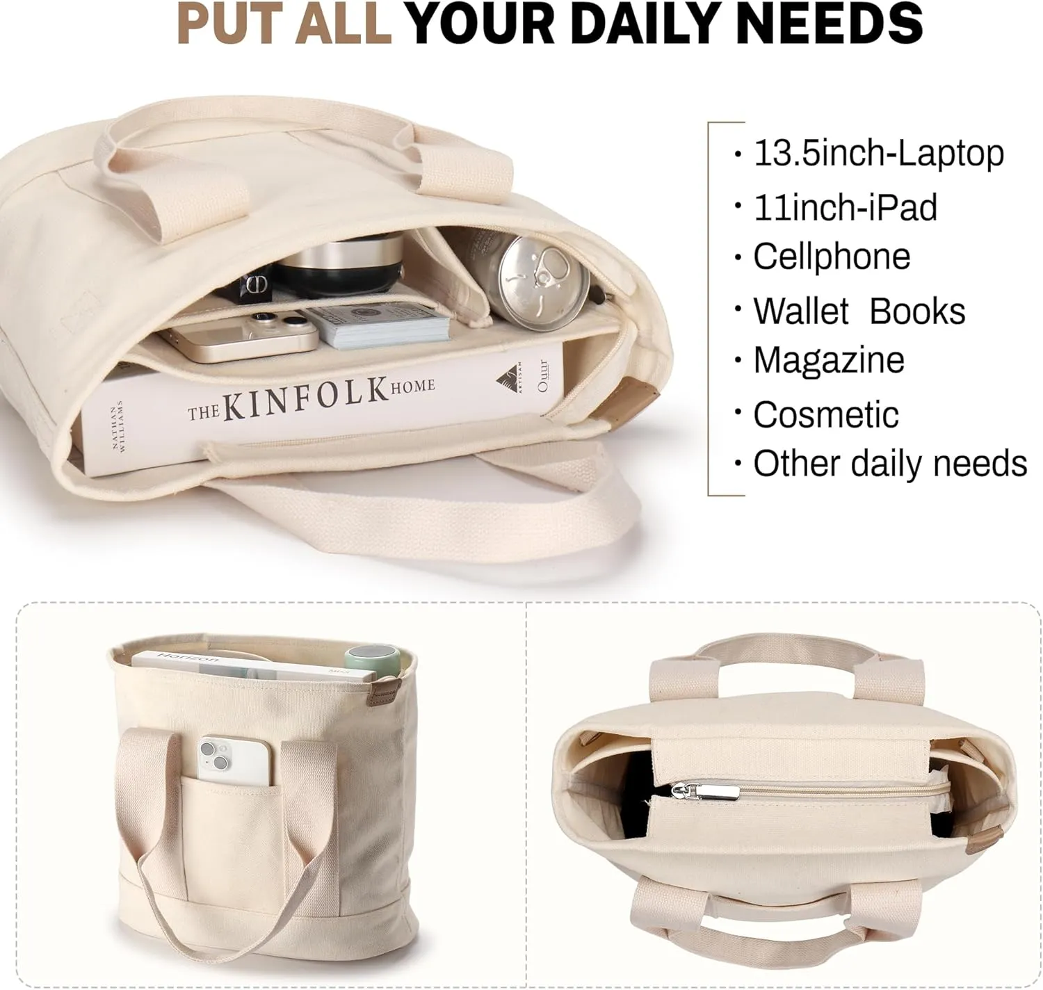 Canvas Tote Bag for Women Crossbody Shoulder Work Gym School Travel Tote Bag Satchel Handbags with Zipper and Compartments