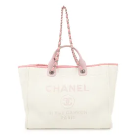 CHANEL Deauville Raffia Leather Chain Tote Bag GM Pink A66941 Used