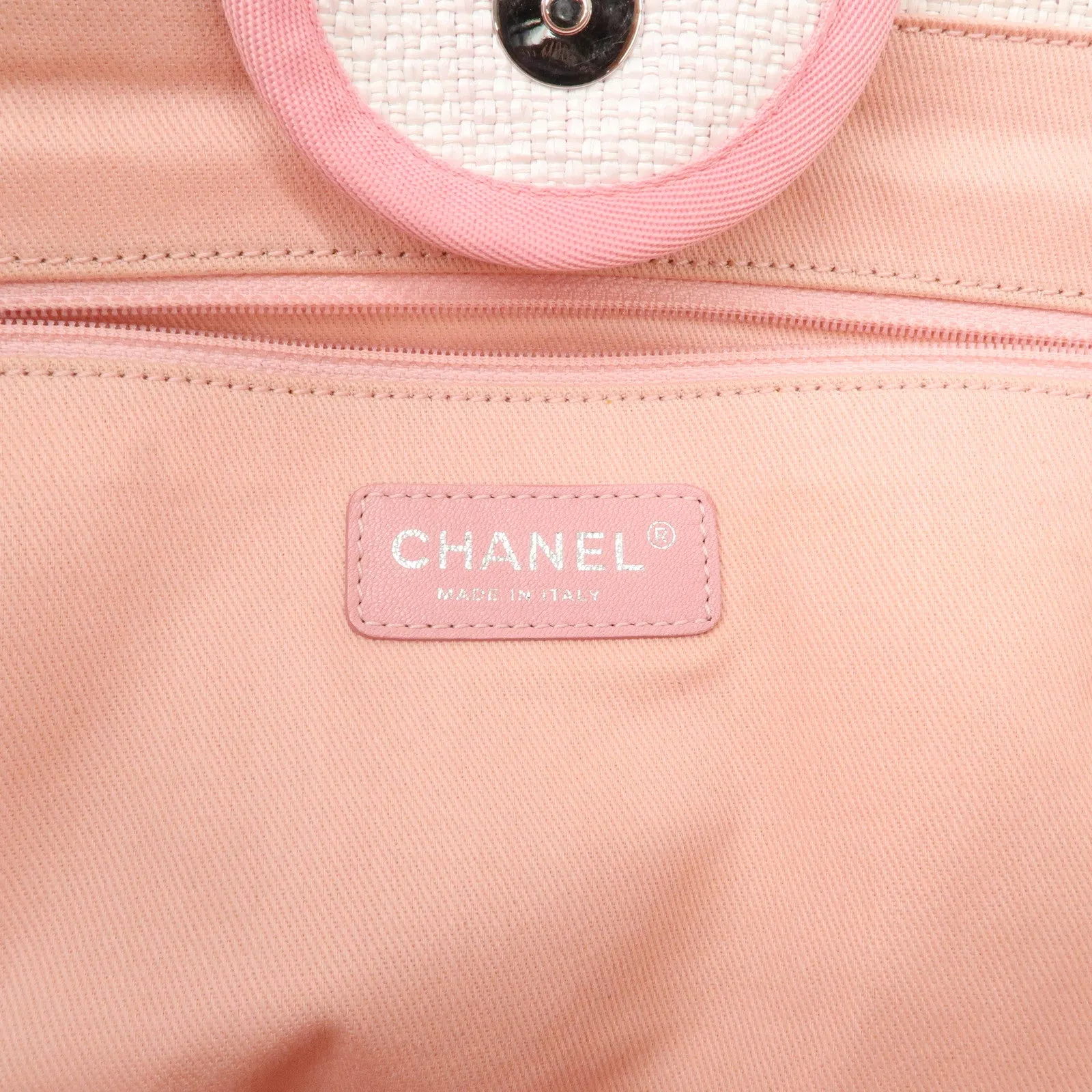 CHANEL Deauville Raffia Leather Chain Tote Bag GM Pink A66941 Used