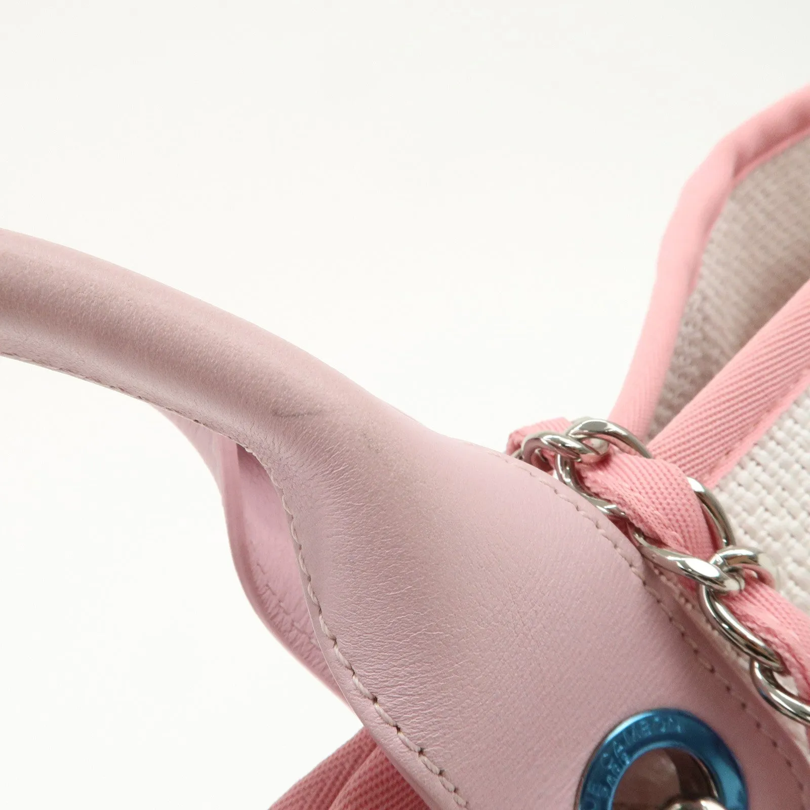 CHANEL Deauville Raffia Leather Chain Tote Bag GM Pink A66941 Used