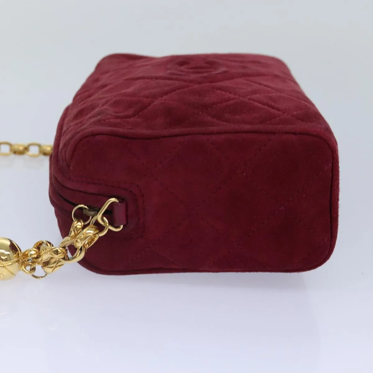 CHANEL Matelasse COCO Mark Chain Fringe Shoulder Bag Suede Red CC Auth yk14444A