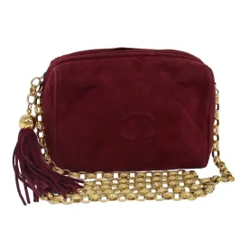 CHANEL Matelasse COCO Mark Chain Fringe Shoulder Bag Suede Red CC Auth yk14444A