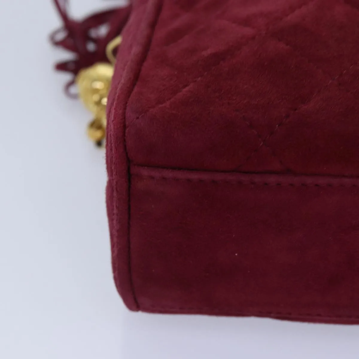 CHANEL Matelasse COCO Mark Chain Fringe Shoulder Bag Suede Red CC Auth yk14444A