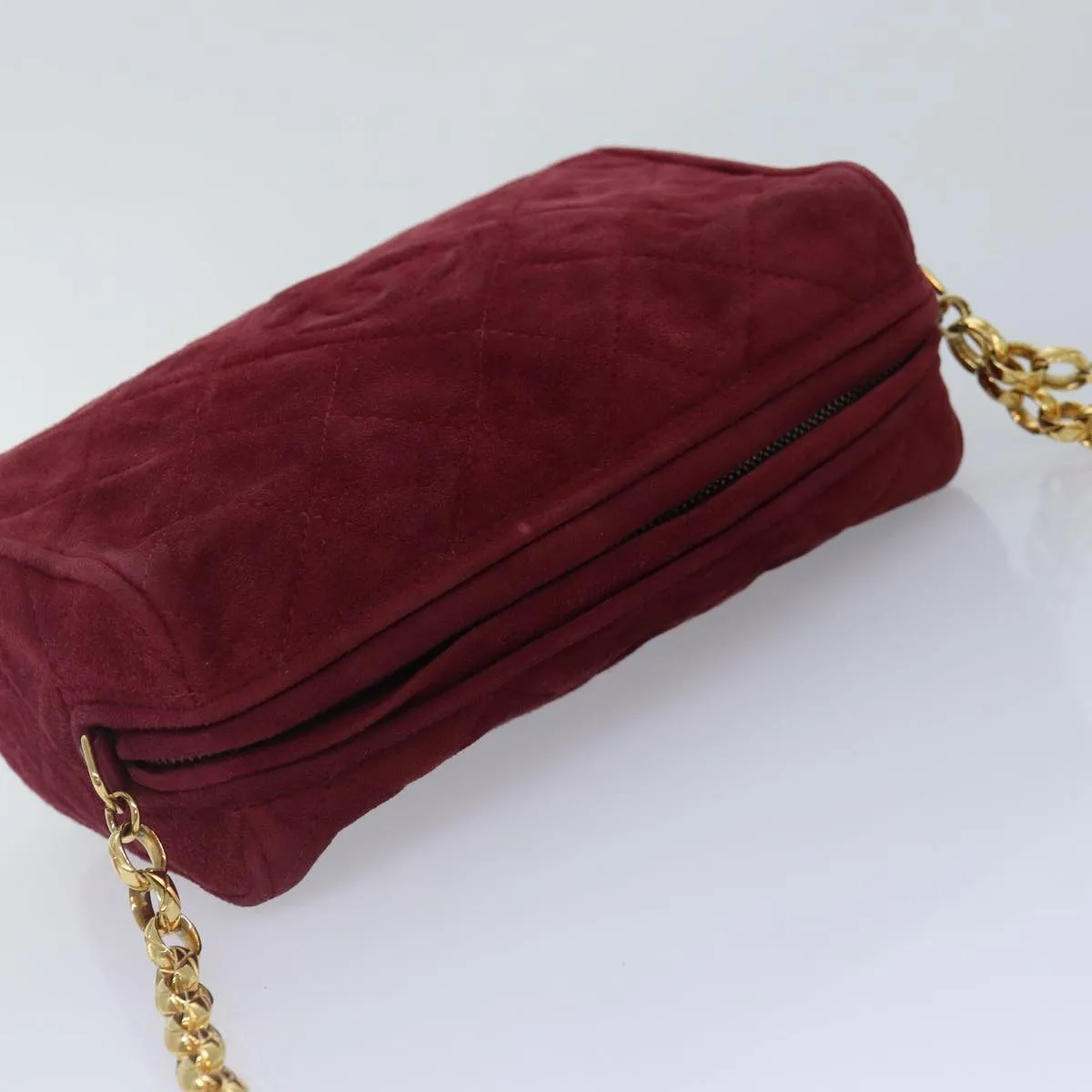 CHANEL Matelasse COCO Mark Chain Fringe Shoulder Bag Suede Red CC Auth yk14444A