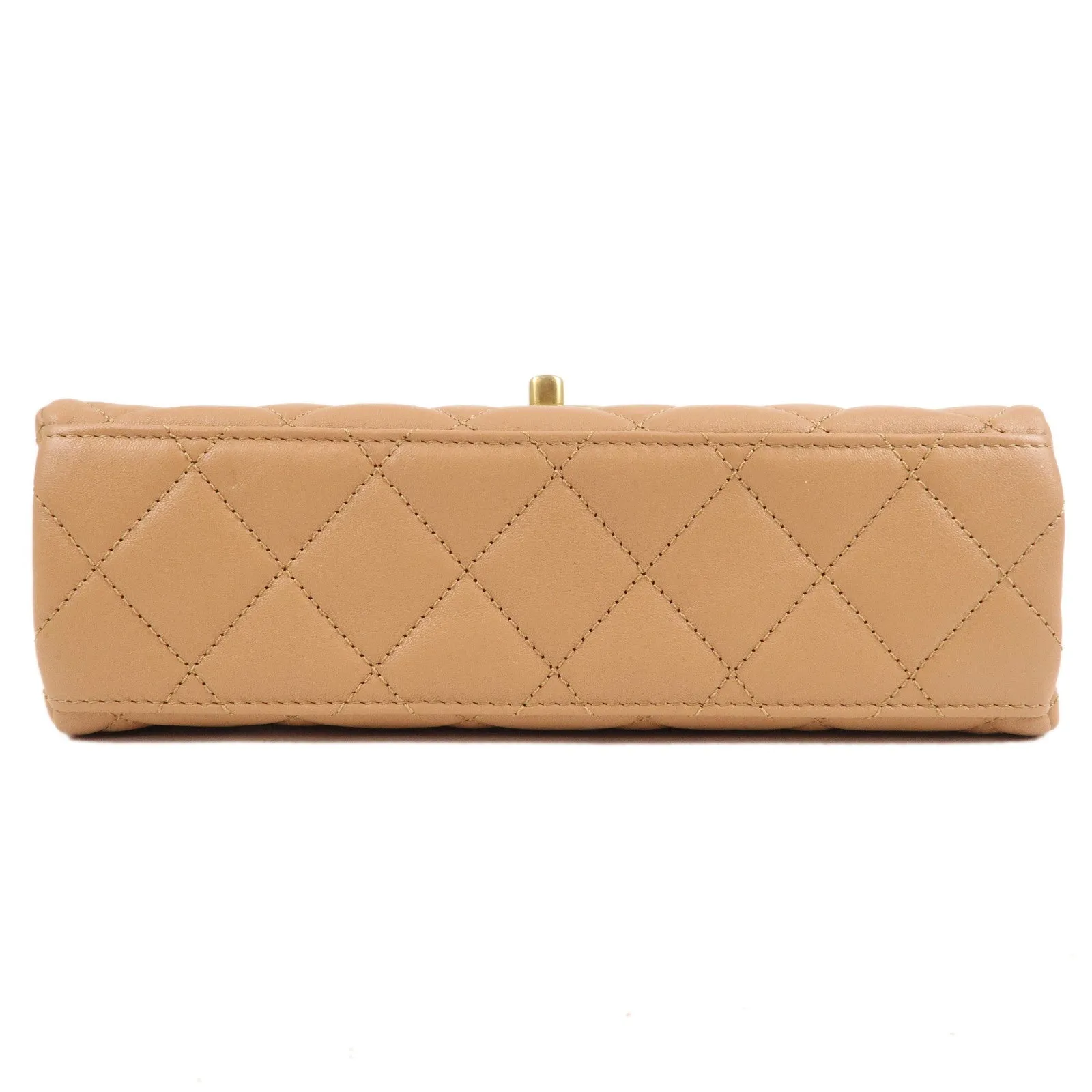 CHANEL Matelasse Lamb Skin Chain Shoulder Bag Beige Gold HDW