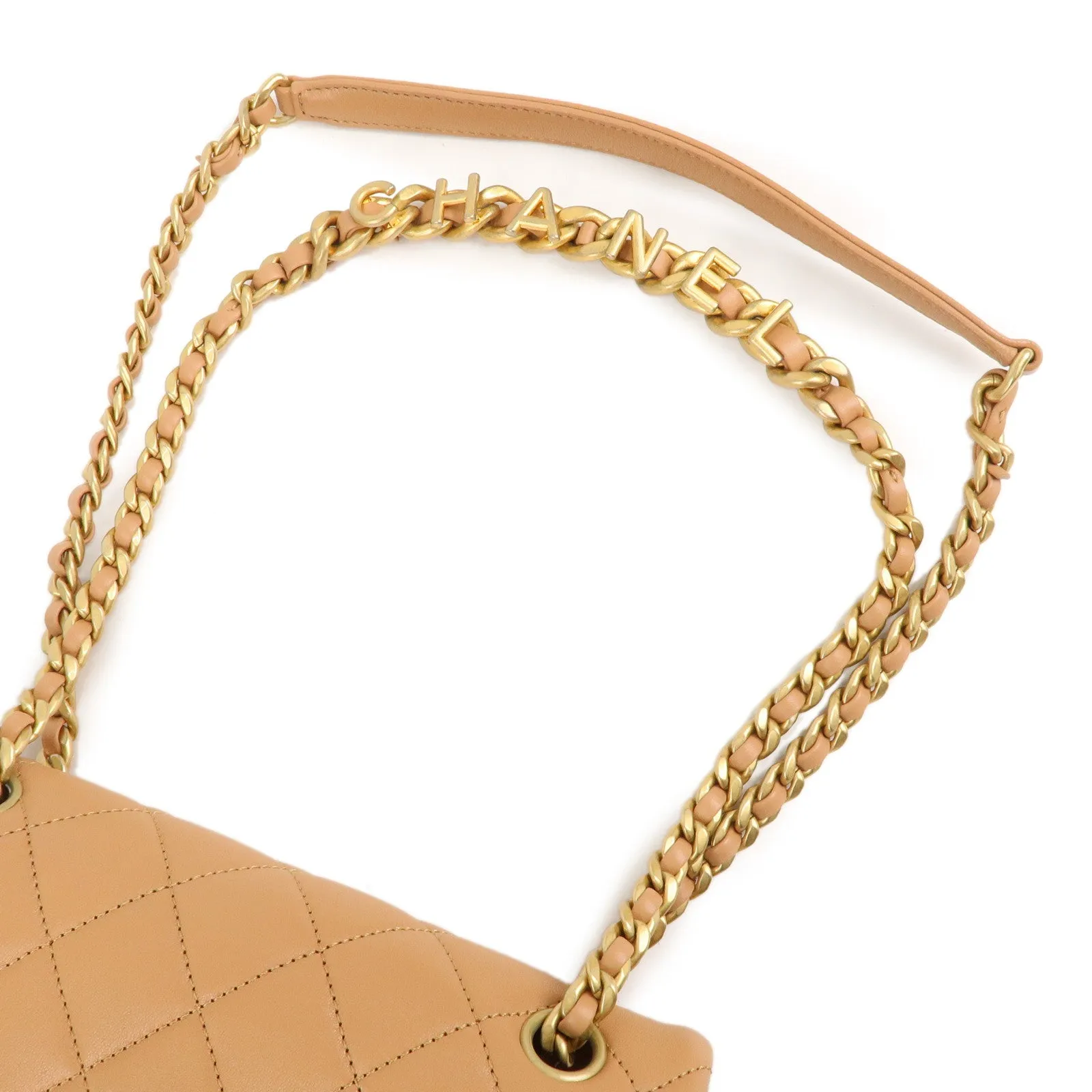 CHANEL Matelasse Lamb Skin Chain Shoulder Bag Beige Gold HDW