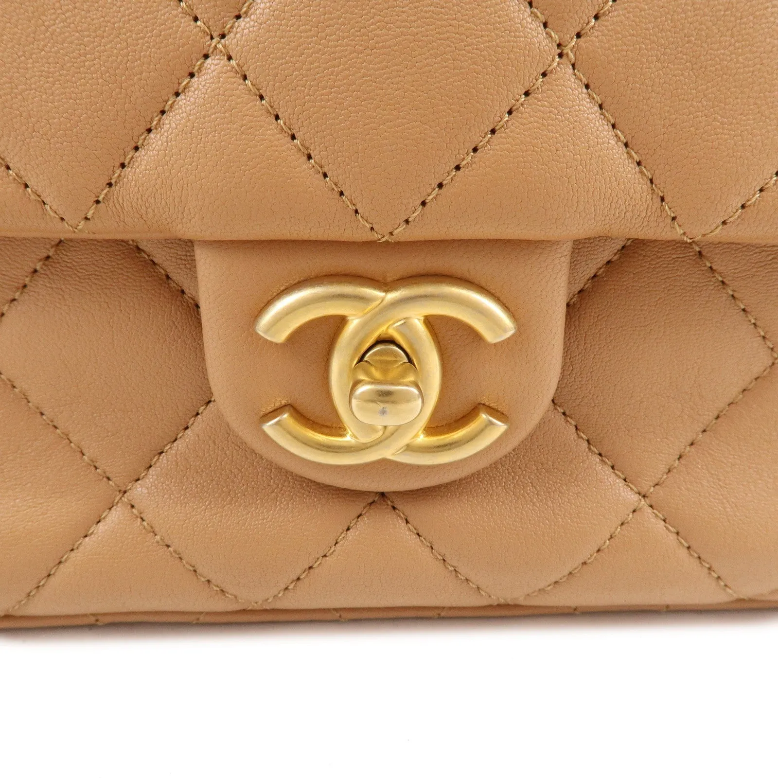 CHANEL Matelasse Lamb Skin Chain Shoulder Bag Beige Gold HDW