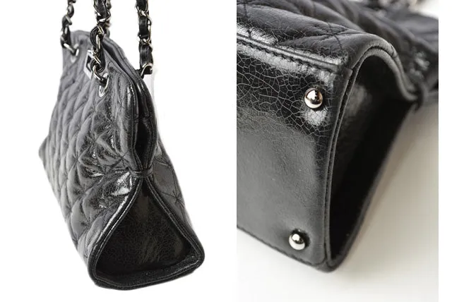 Chanel Patent Leather Tote Bag Vintage Quilted Black
