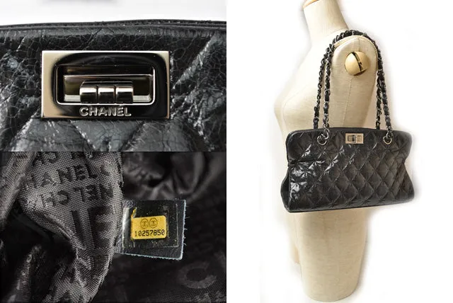 Chanel Patent Leather Tote Bag Vintage Quilted Black