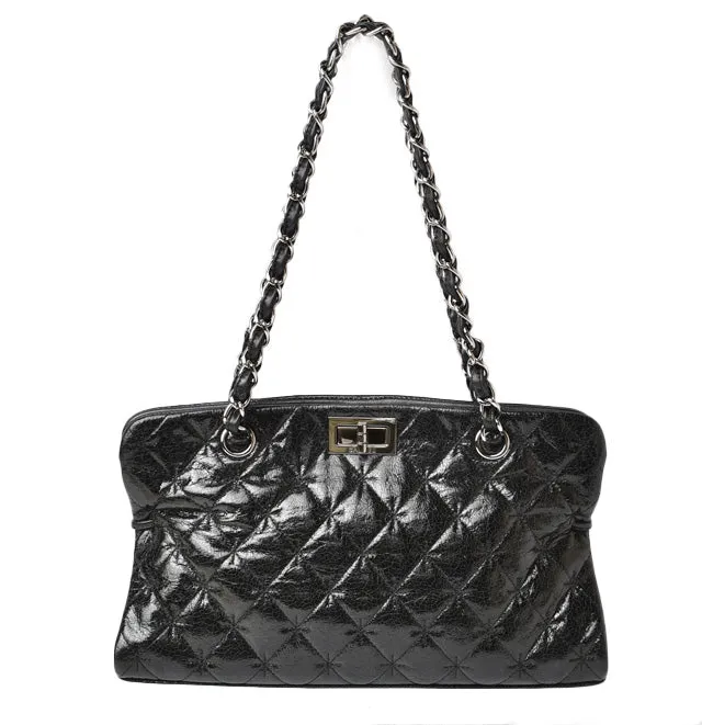 Chanel Patent Leather Tote Bag Vintage Quilted Black