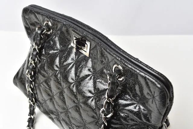 Chanel Patent Leather Tote Bag Vintage Quilted Black