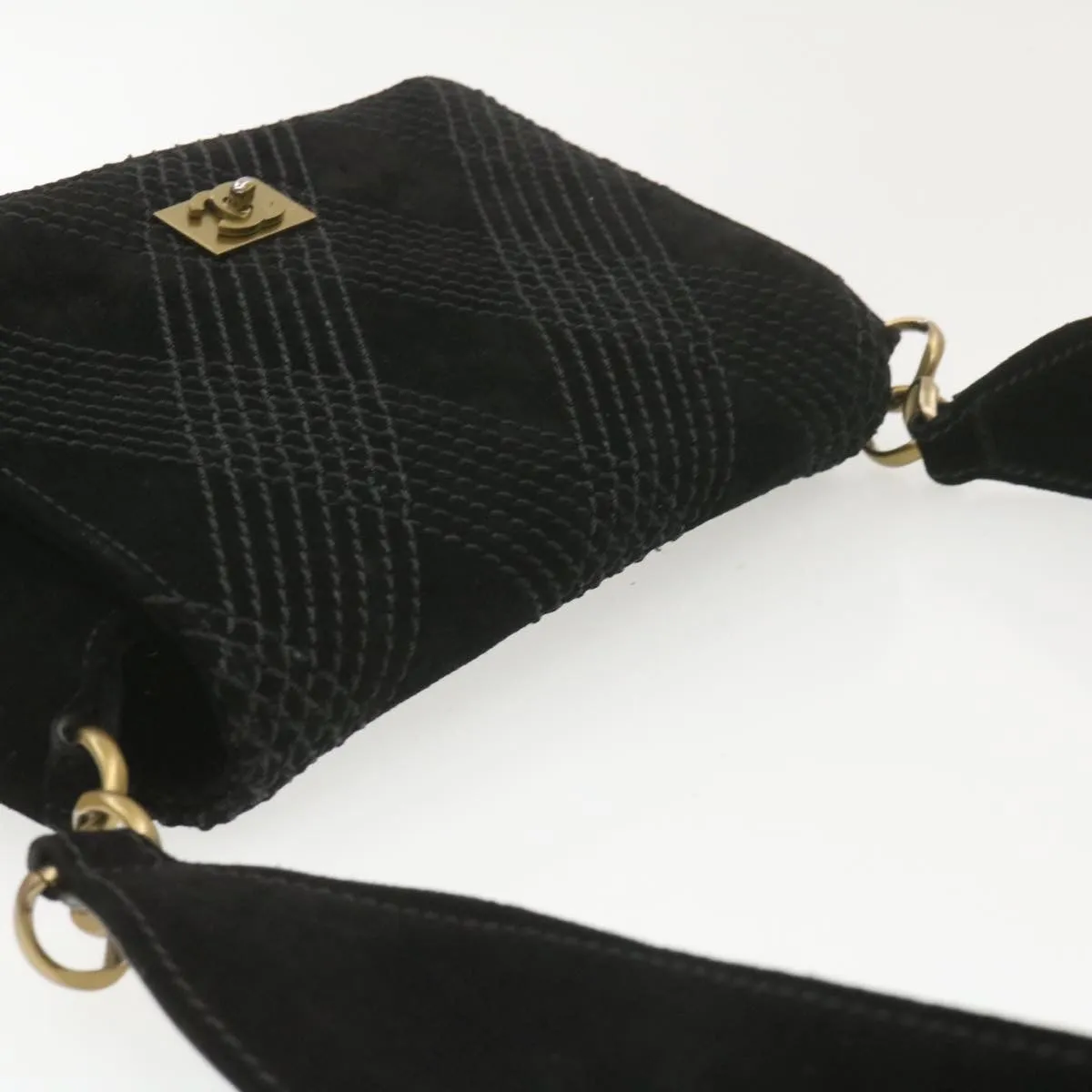 Chanel Turn Lock Shoulder Bag Suede Black CC  18959