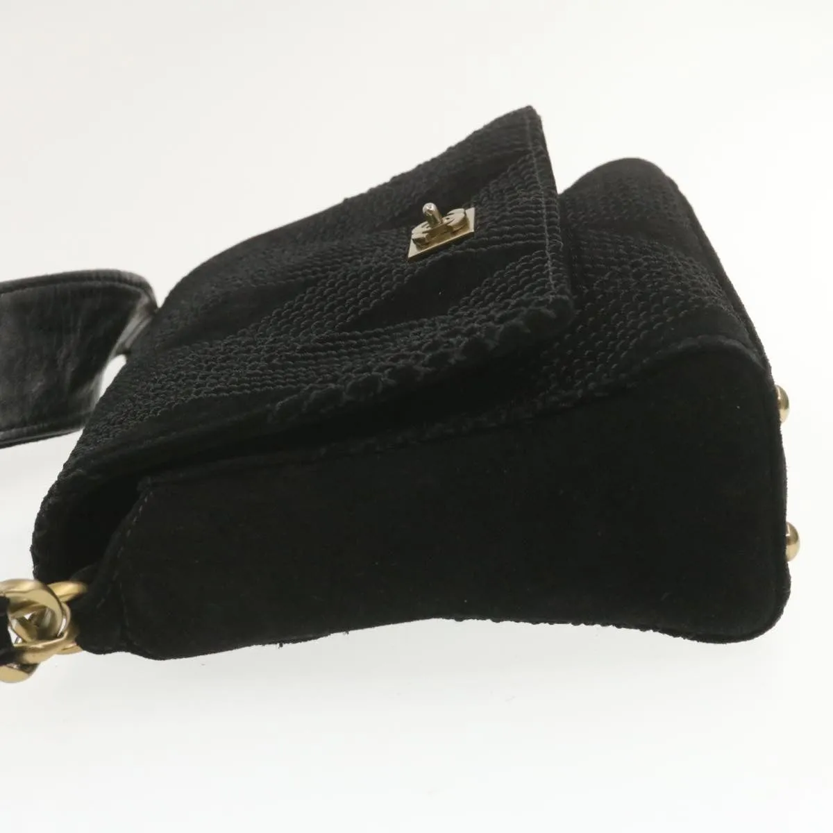Chanel Turn Lock Shoulder Bag Suede Black CC  18959