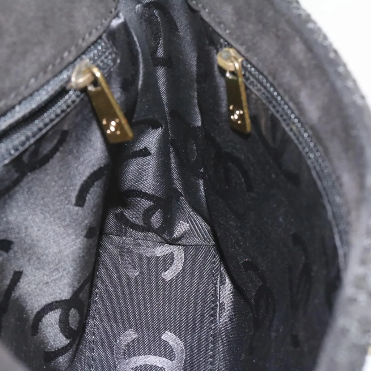 Chanel Turn Lock Shoulder Bag Suede Black CC  18959