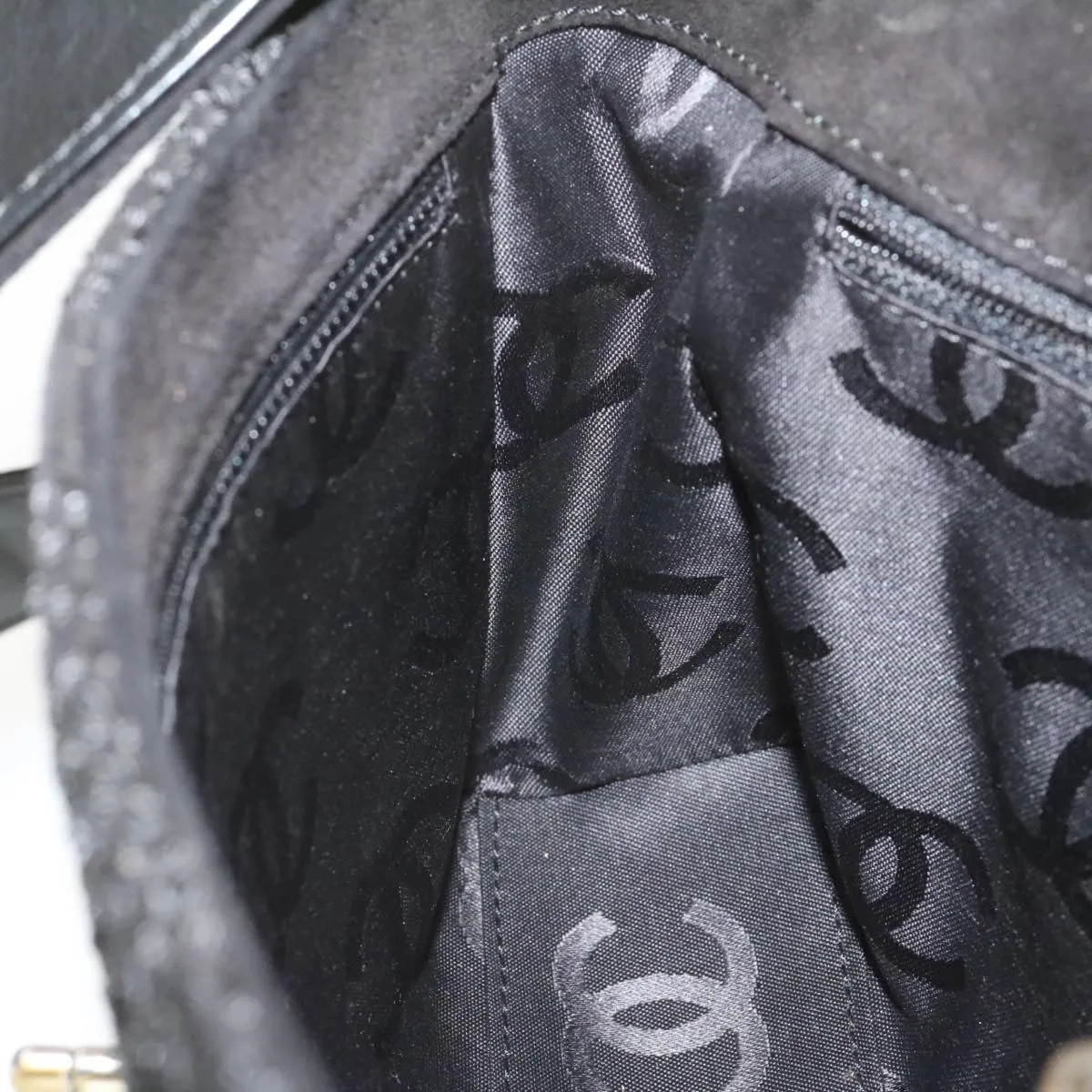 Chanel Turn Lock Shoulder Bag Suede Black CC  18959