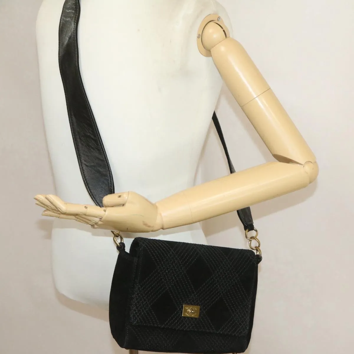 Chanel Turn Lock Shoulder Bag Suede Black CC  18959