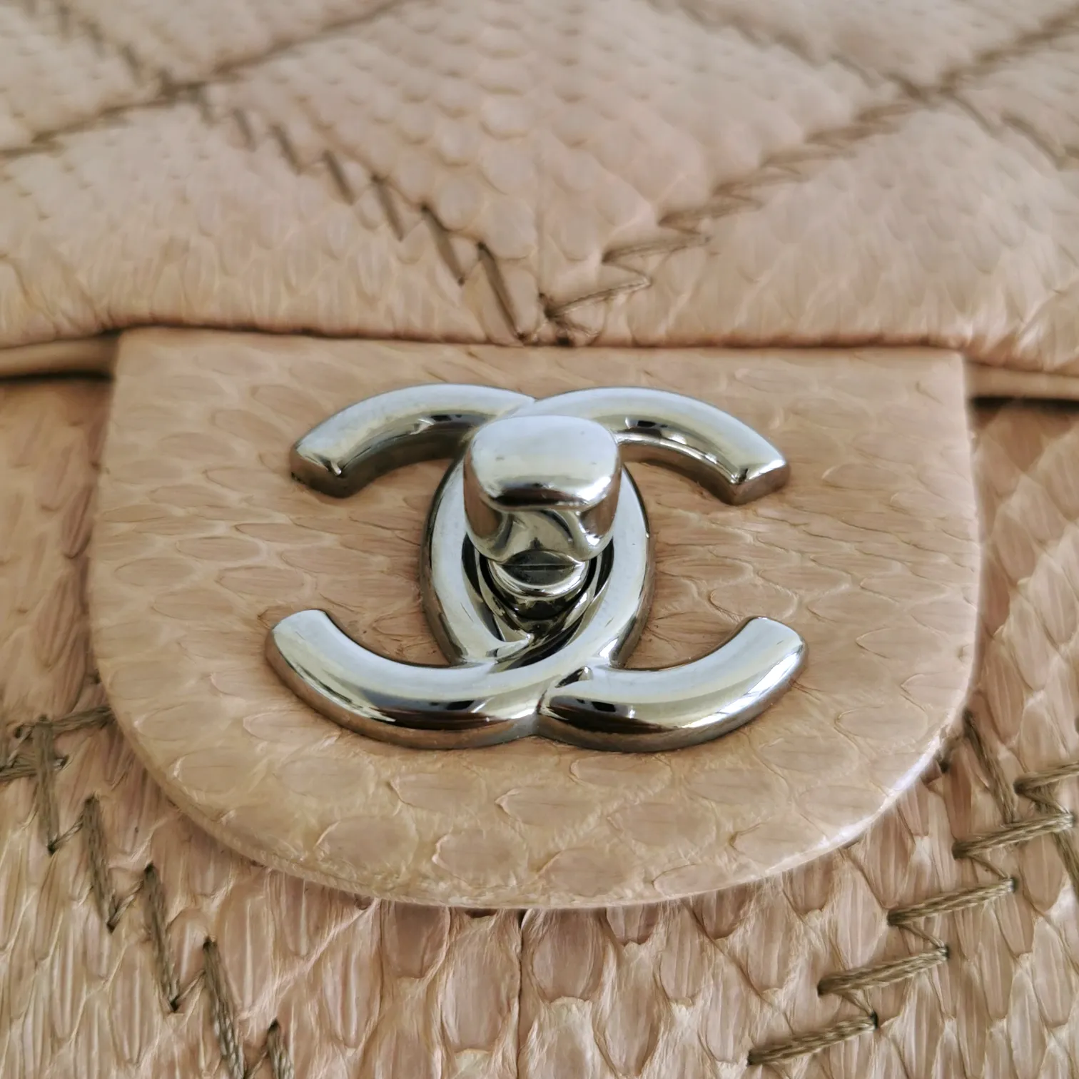 Chanel  Ultra Stitch Flap Bag Beige Python