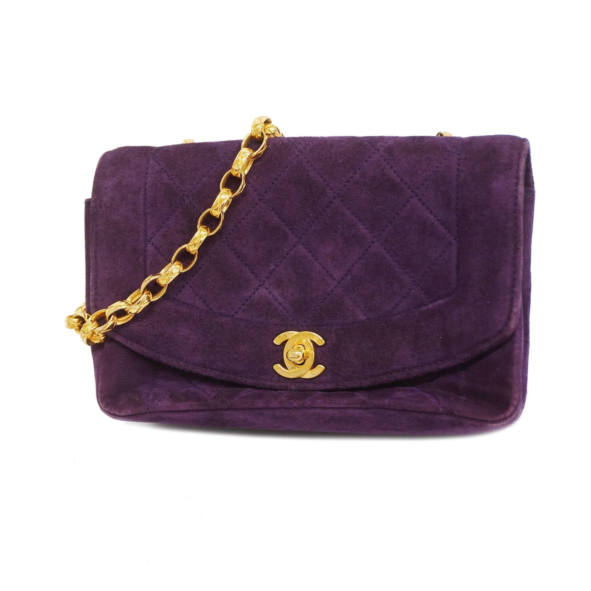 Chanel[3bd3918-g]  Matelasse Diana Flap Chain Shoulder Suede Shoulder Bag Purple