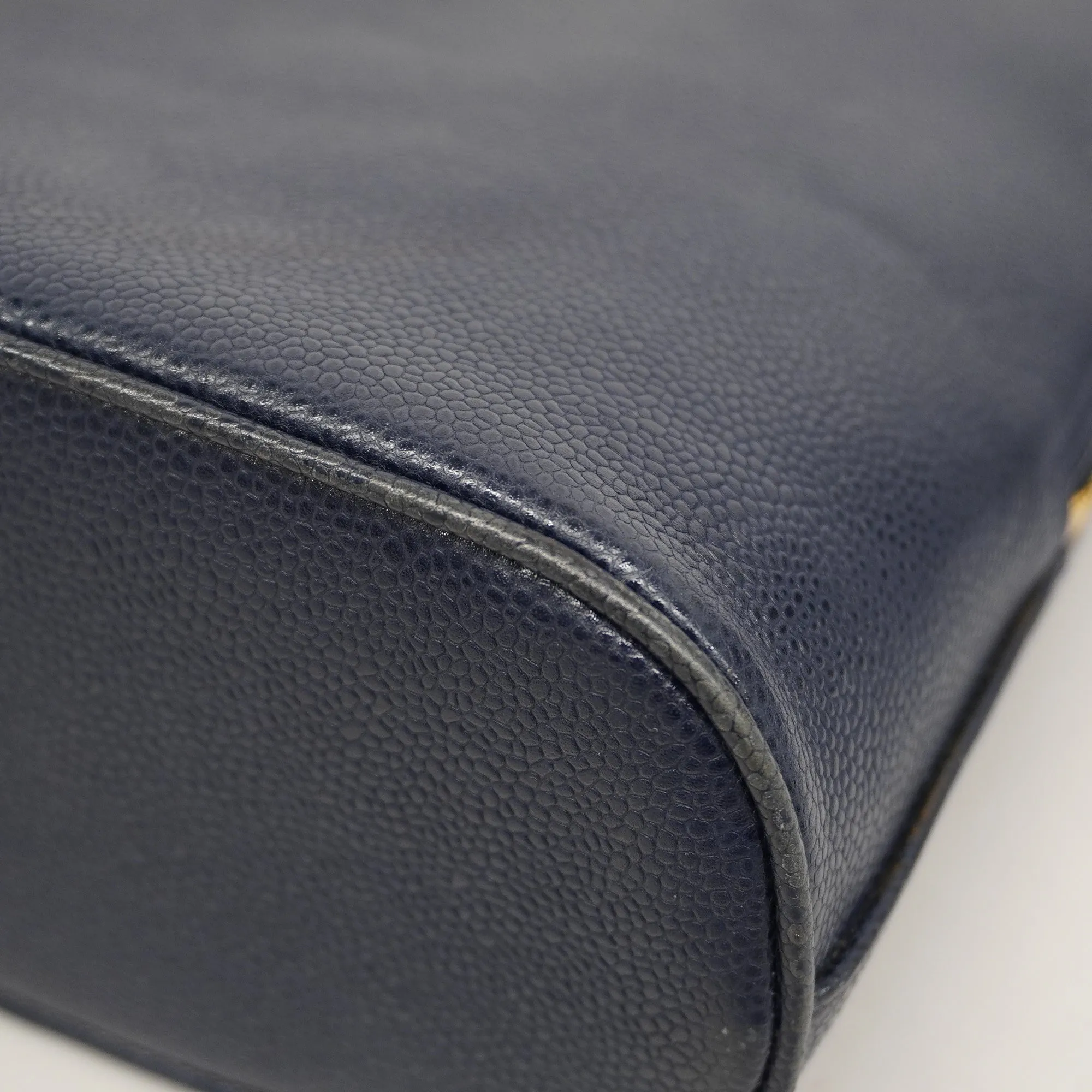 CHANELAuth  Tote Bag Cambon Line Women's Leather Tote Bag Navy