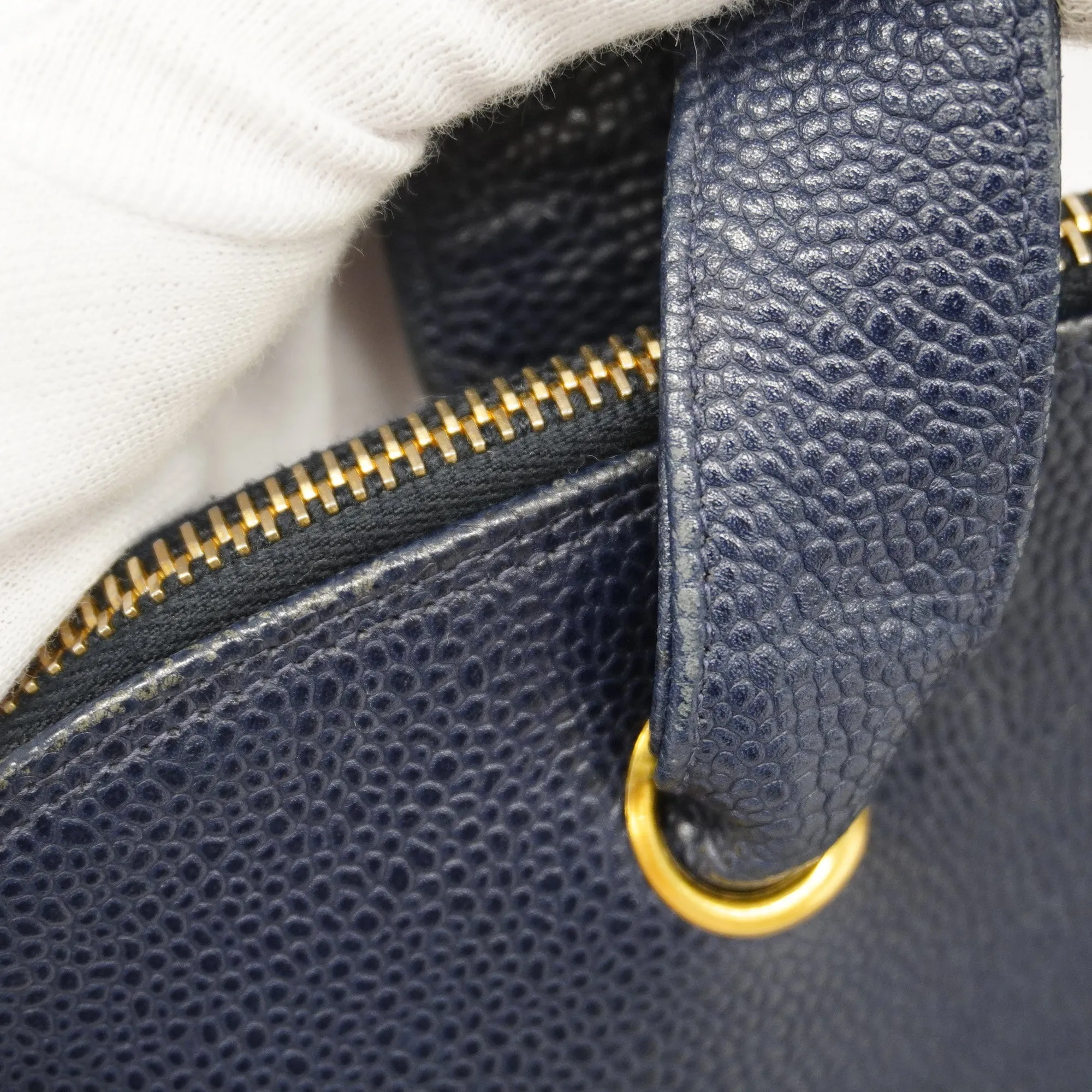 CHANELAuth  Tote Bag Cambon Line Women's Leather Tote Bag Navy