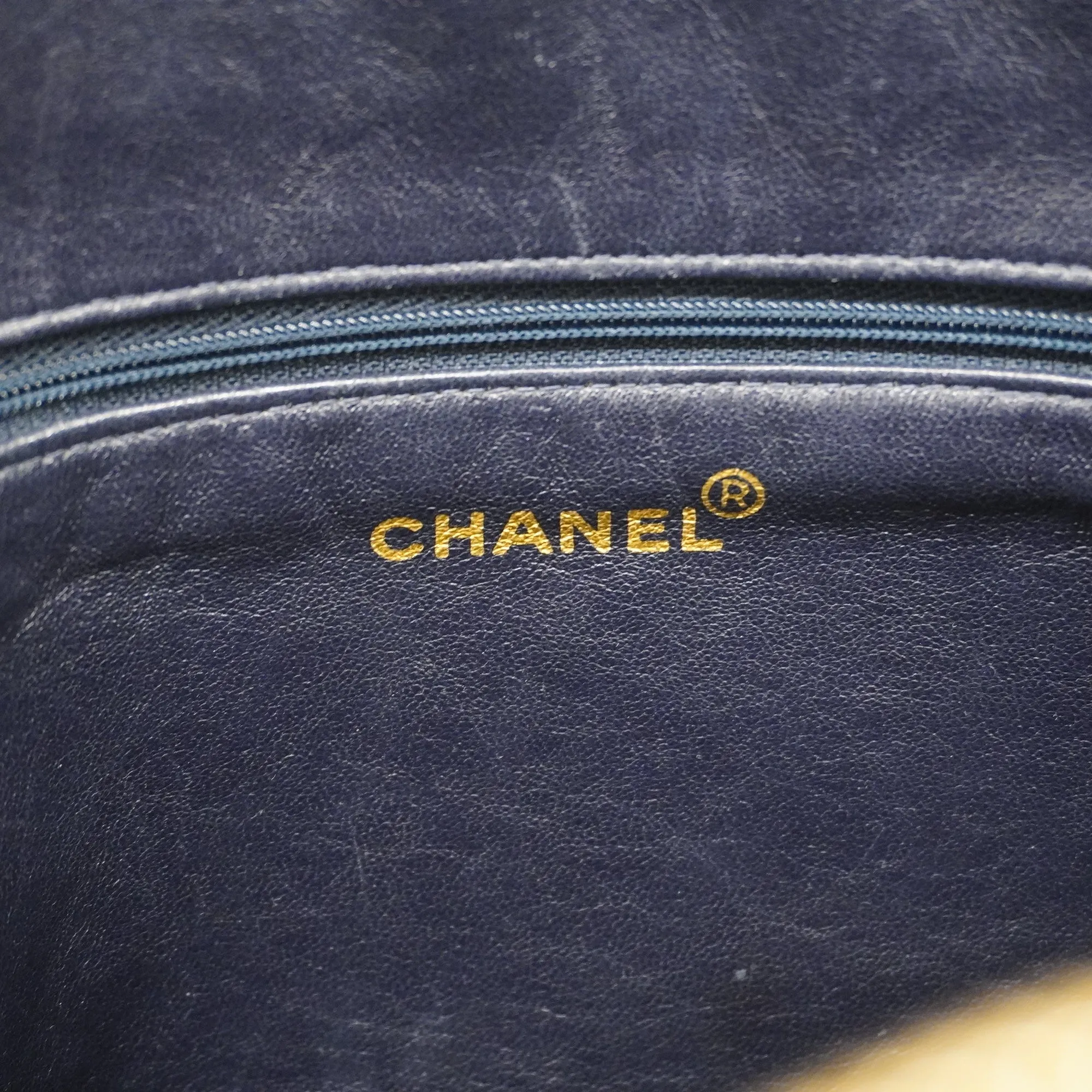CHANELAuth  Tote Bag Cambon Line Women's Leather Tote Bag Navy