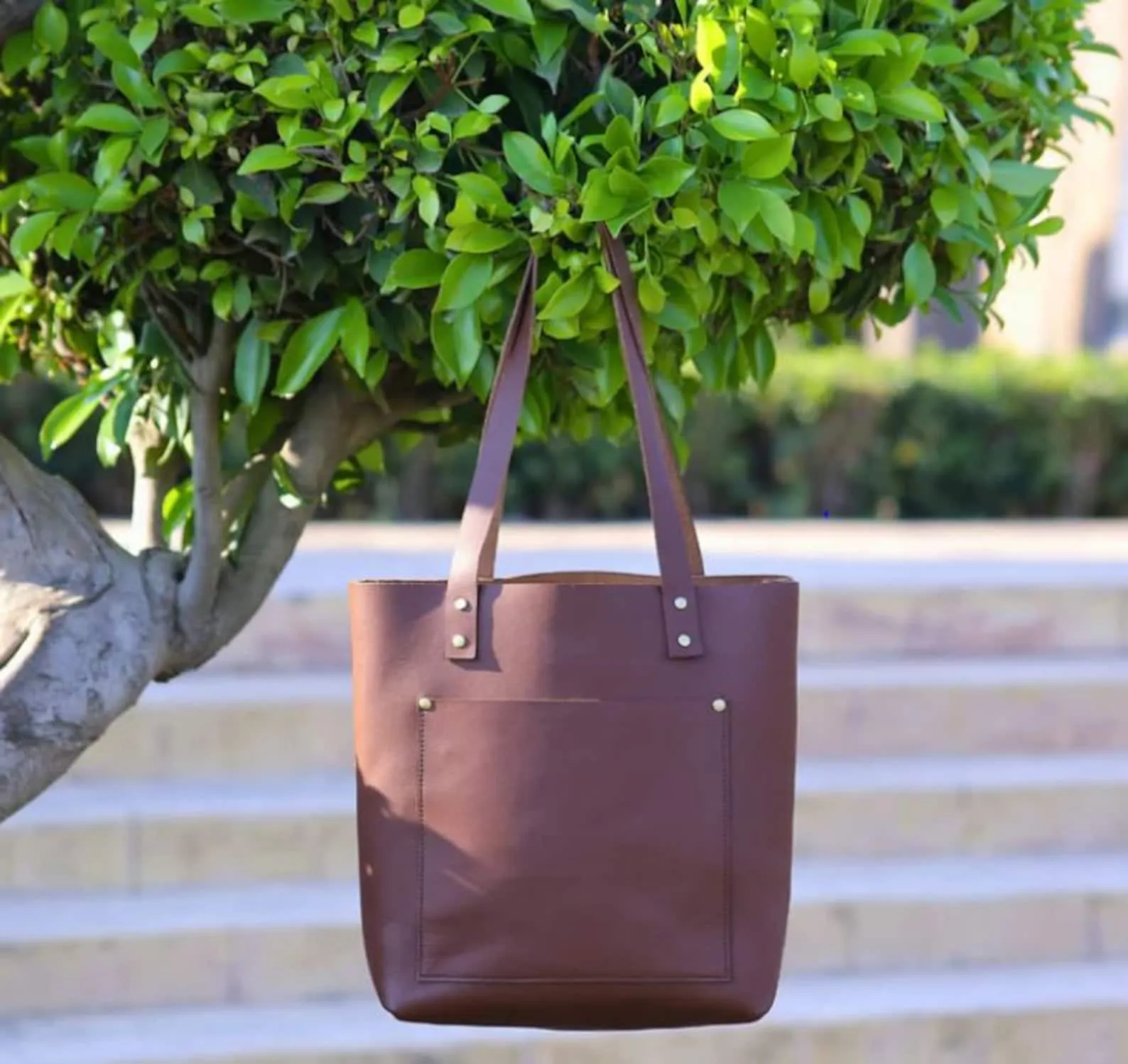 Chocolate Leather Tote Bag Women