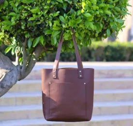 Chocolate Leather Tote Bag Women