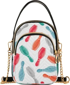 Colorful Watercolor Bowling Pins Pattern Design Crossbody Bags Shoulder Bag for Women Stylish Ladies Messenger Bags Cell Phone Purse and Handbags Wallet