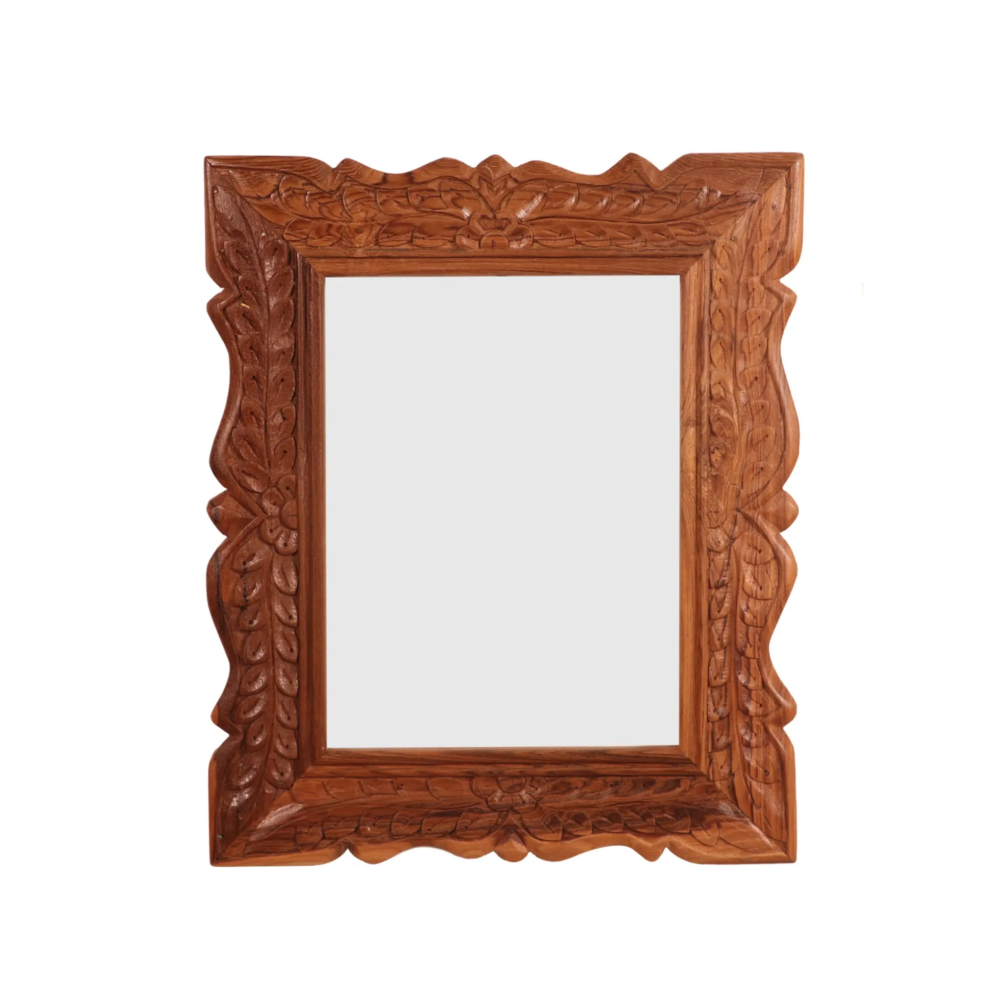Compact Folk Style Carved Mirror Frame