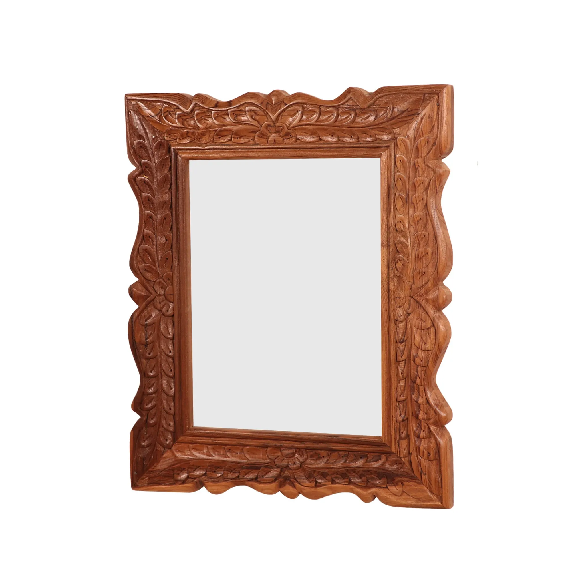 Compact Folk Style Carved Mirror Frame