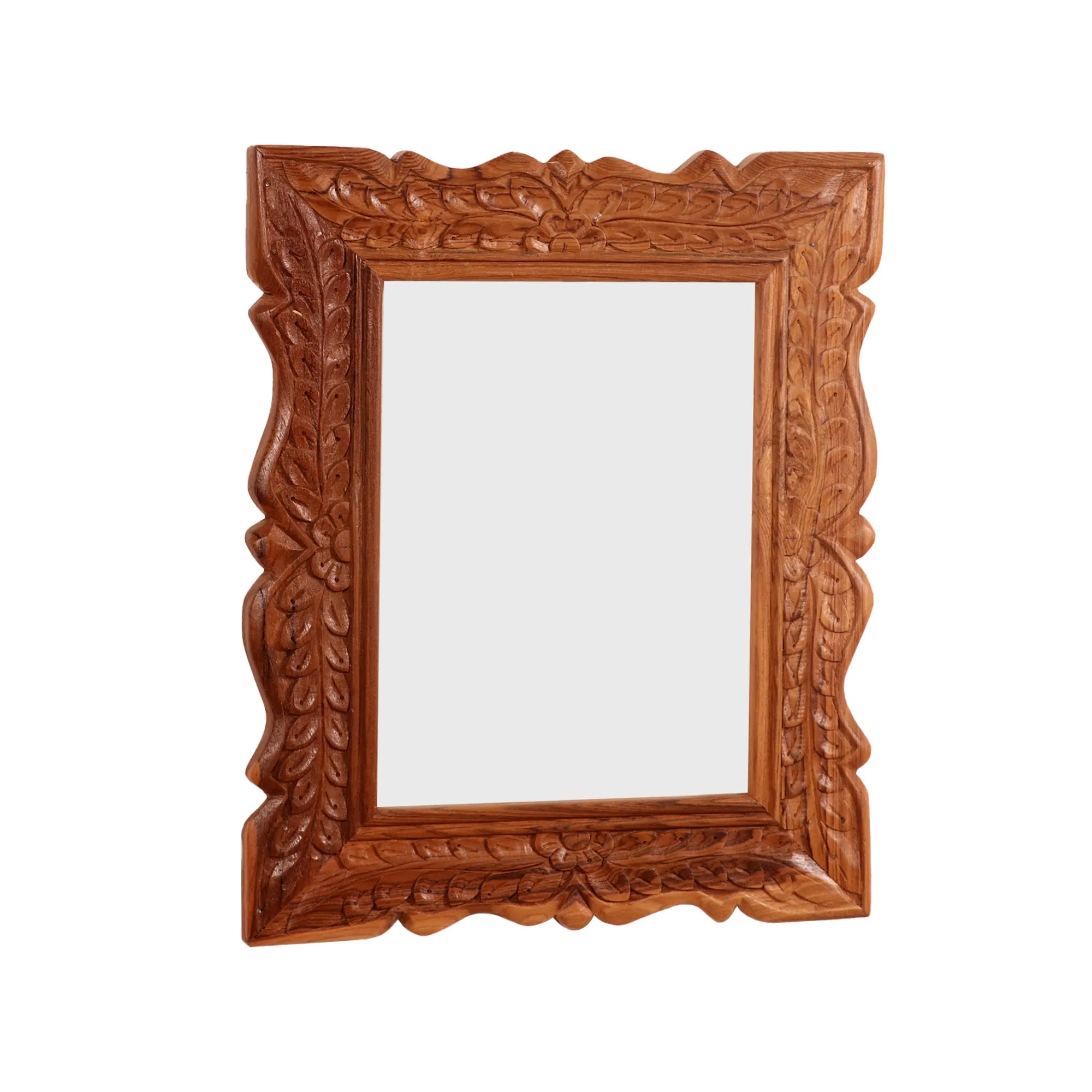 Compact Folk Style Carved Mirror Frame