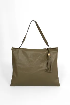 Dulce Italian Leather Large Tote Bag - Khaki, Pebbled