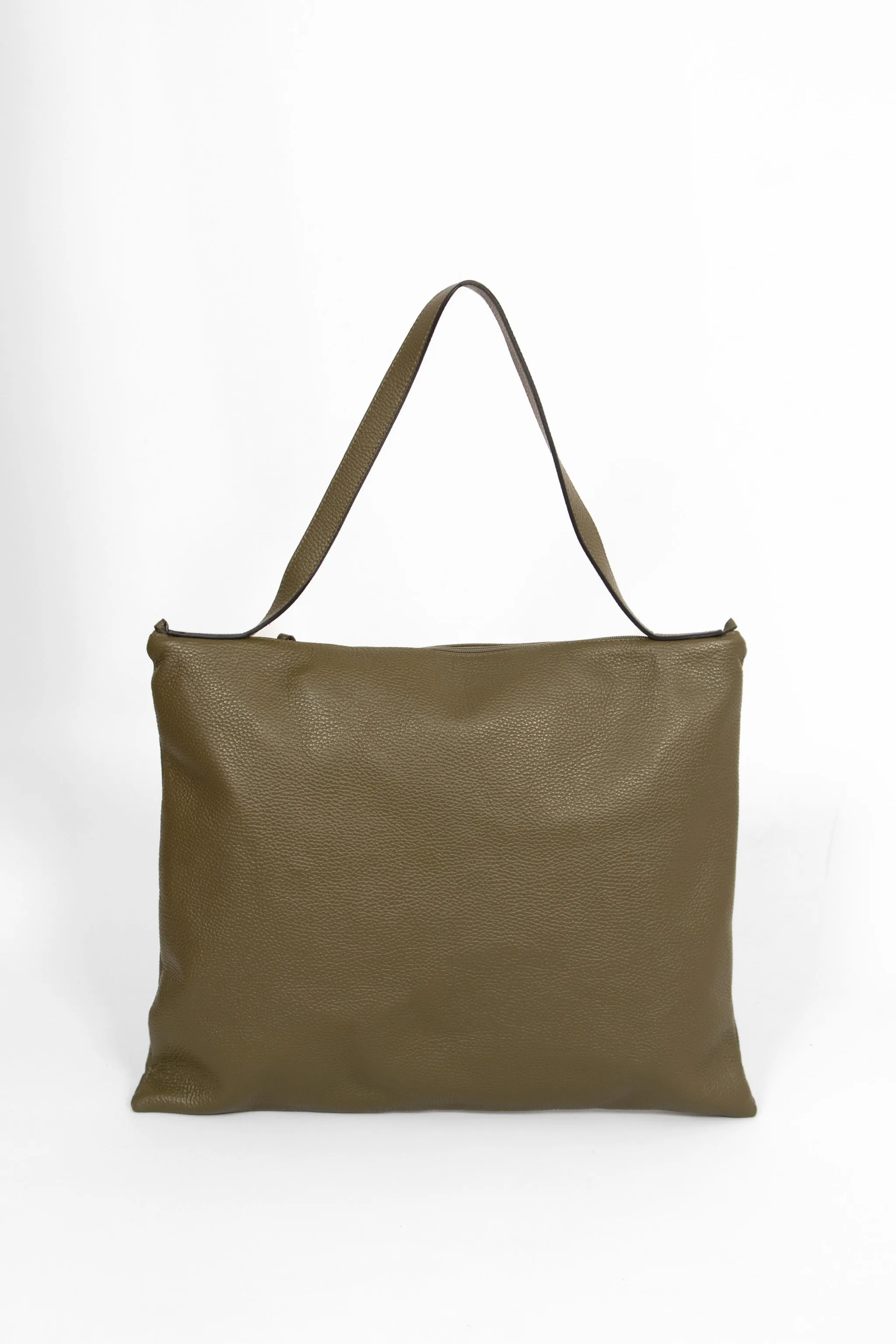 Dulce Italian Leather Large Tote Bag - Khaki, Pebbled