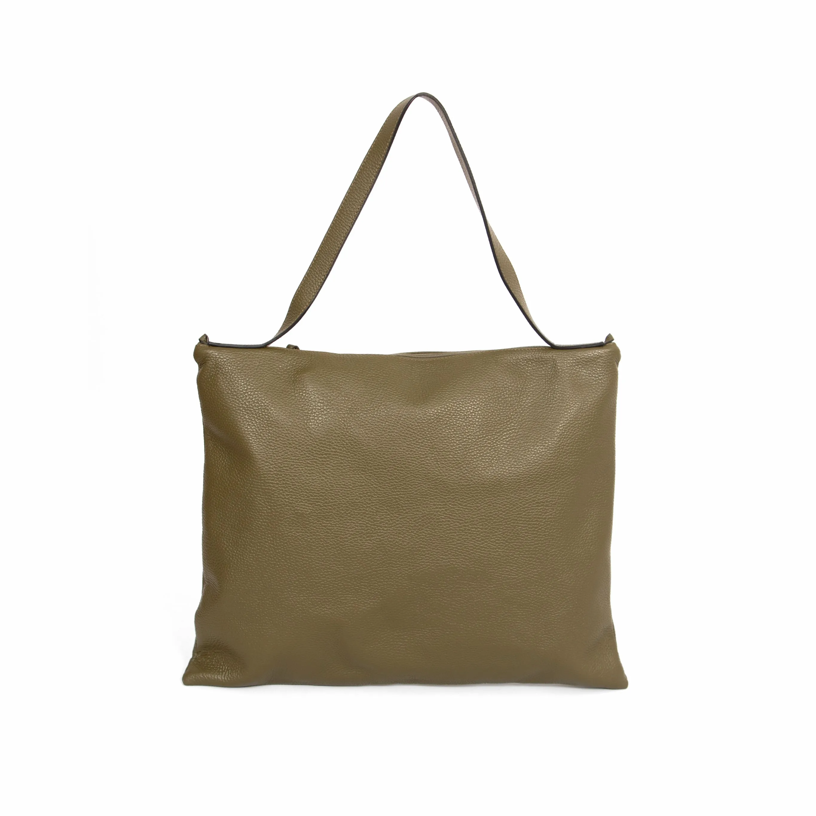 Dulce Italian Leather Large Tote Bag - Khaki, Pebbled
