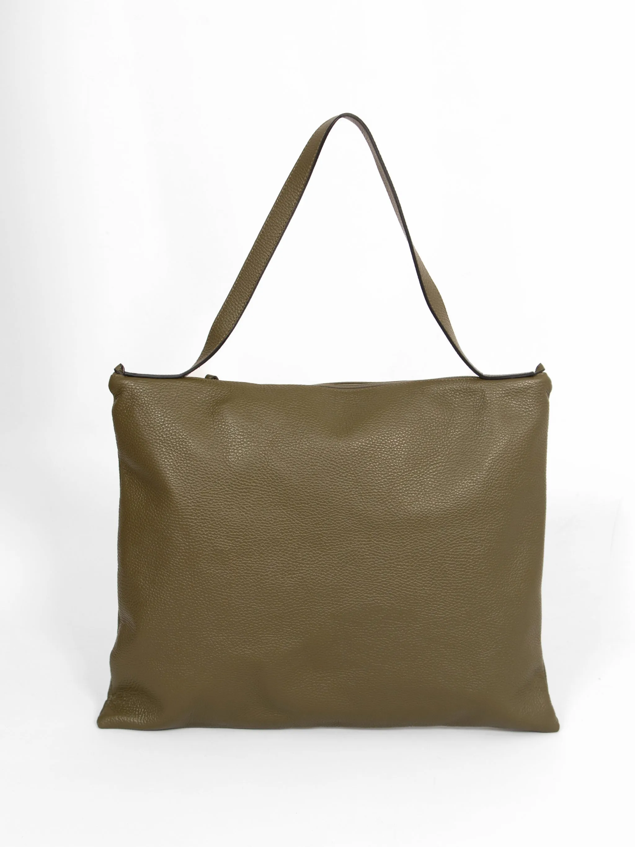 Dulce Italian Leather Large Tote Bag - Khaki, Pebbled