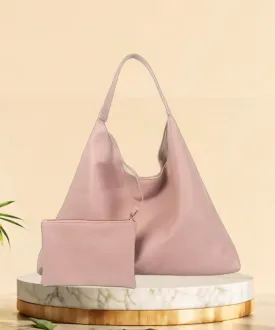 Dusty Pink Synthetic Leather Handbag Bag With Hanging Pouch For Women