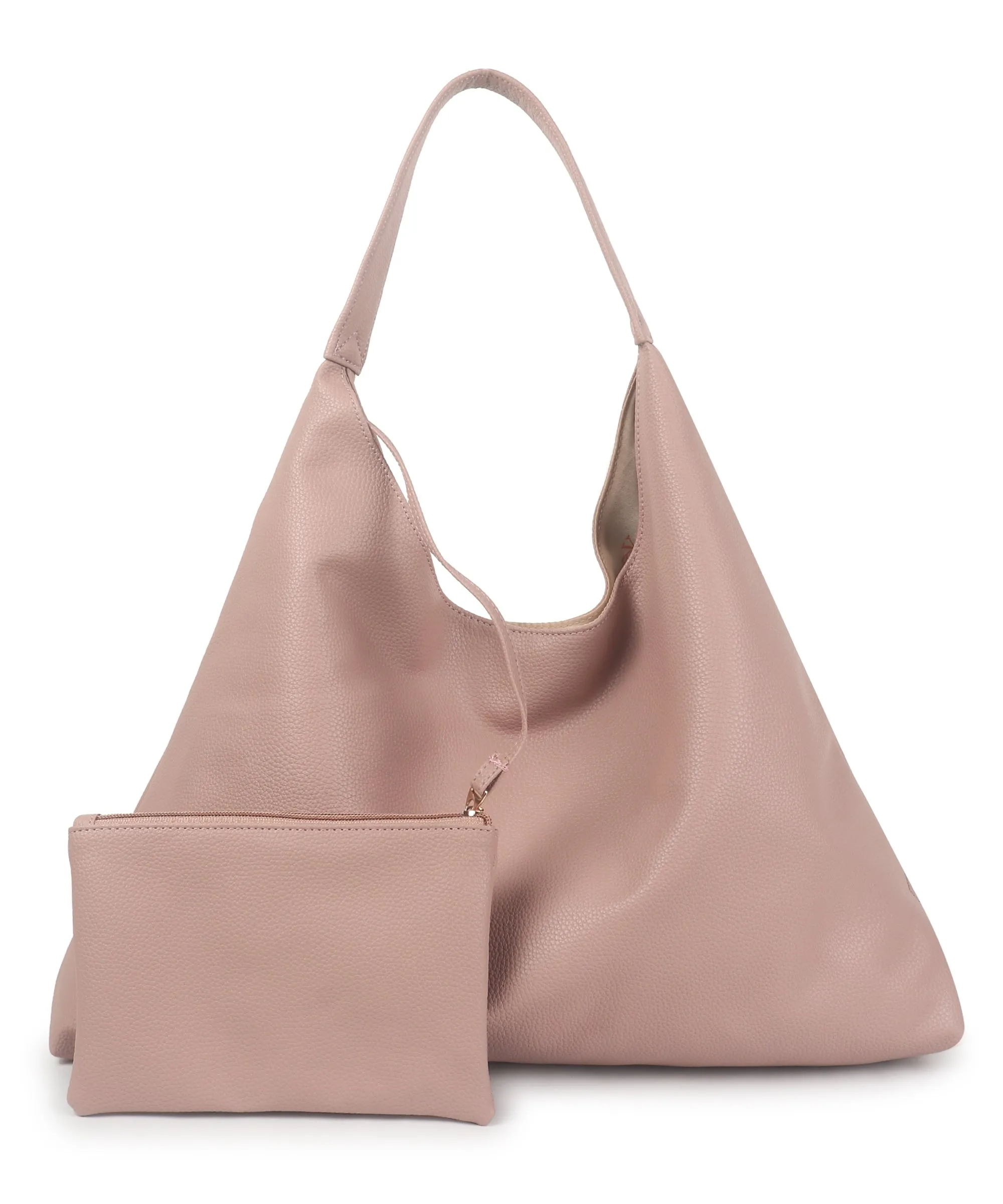 Dusty Pink Synthetic Leather Handbag Bag With Hanging Pouch For Women