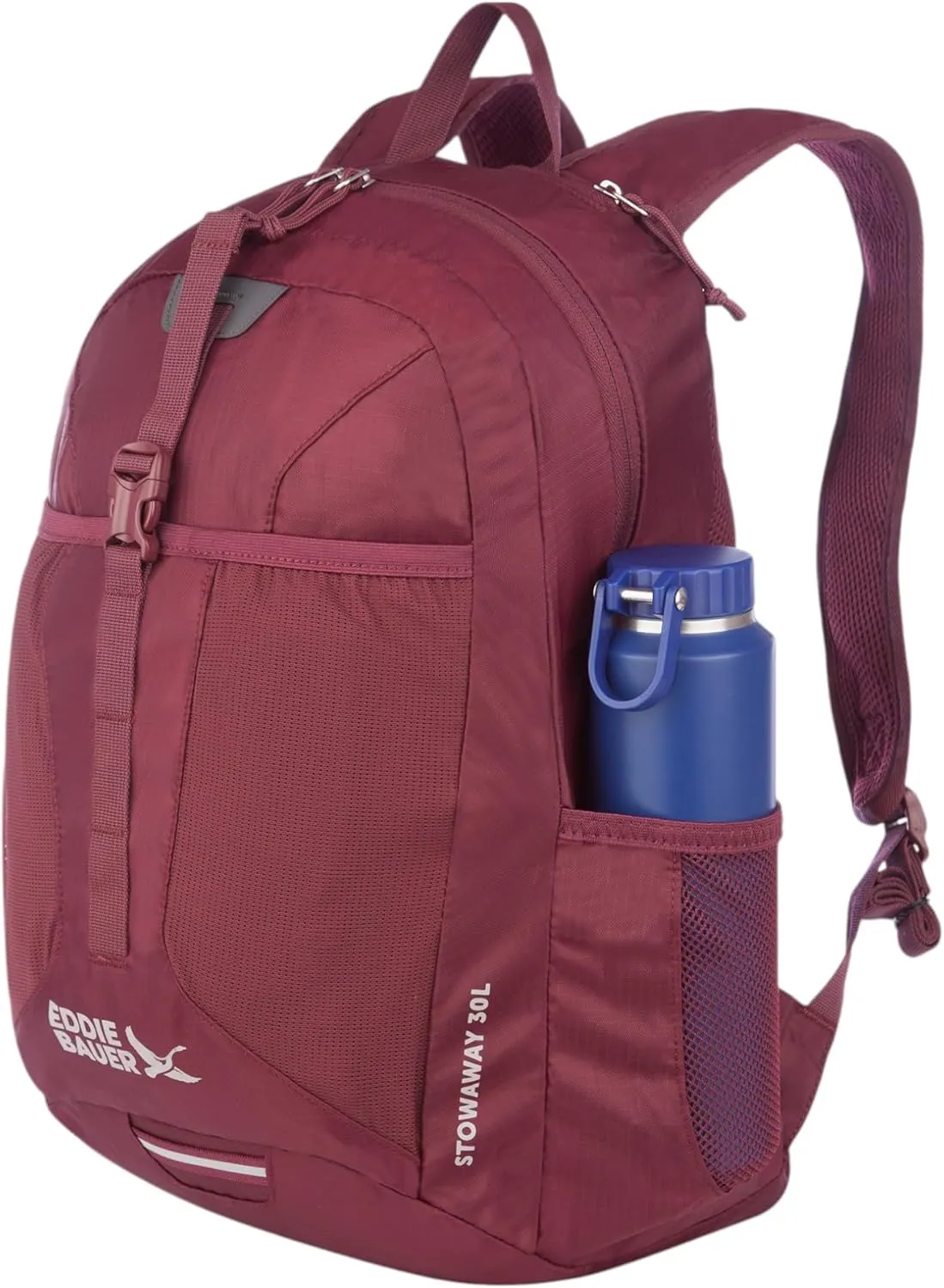 Eddie Bauer Stowaway Packable Backpack-Made from Ripstop Polyester, Black Cherry, 30L