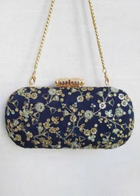 Elan Navy Silk Capsule Clutch